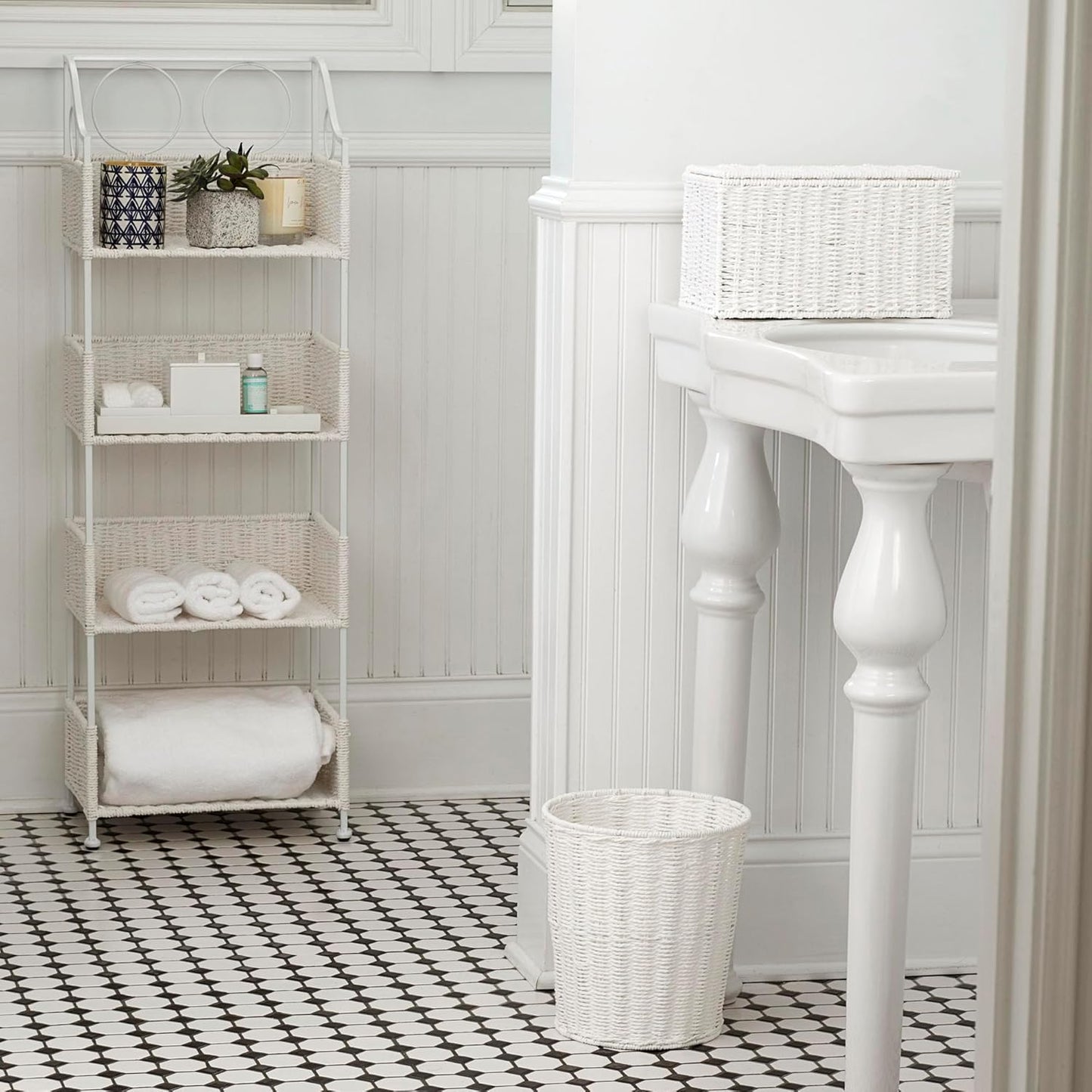 Wicker Basket / Multipurpose Storage Basket / White / Small