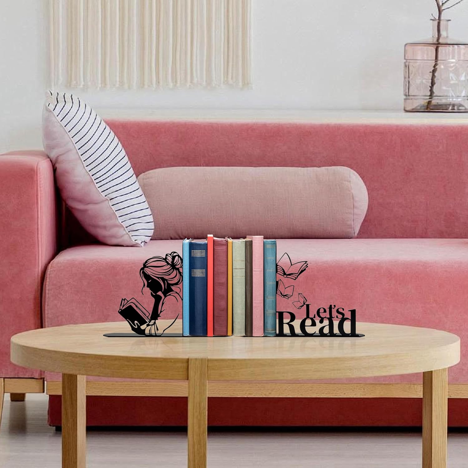 Metal Girl Reading Book Bookends / Black