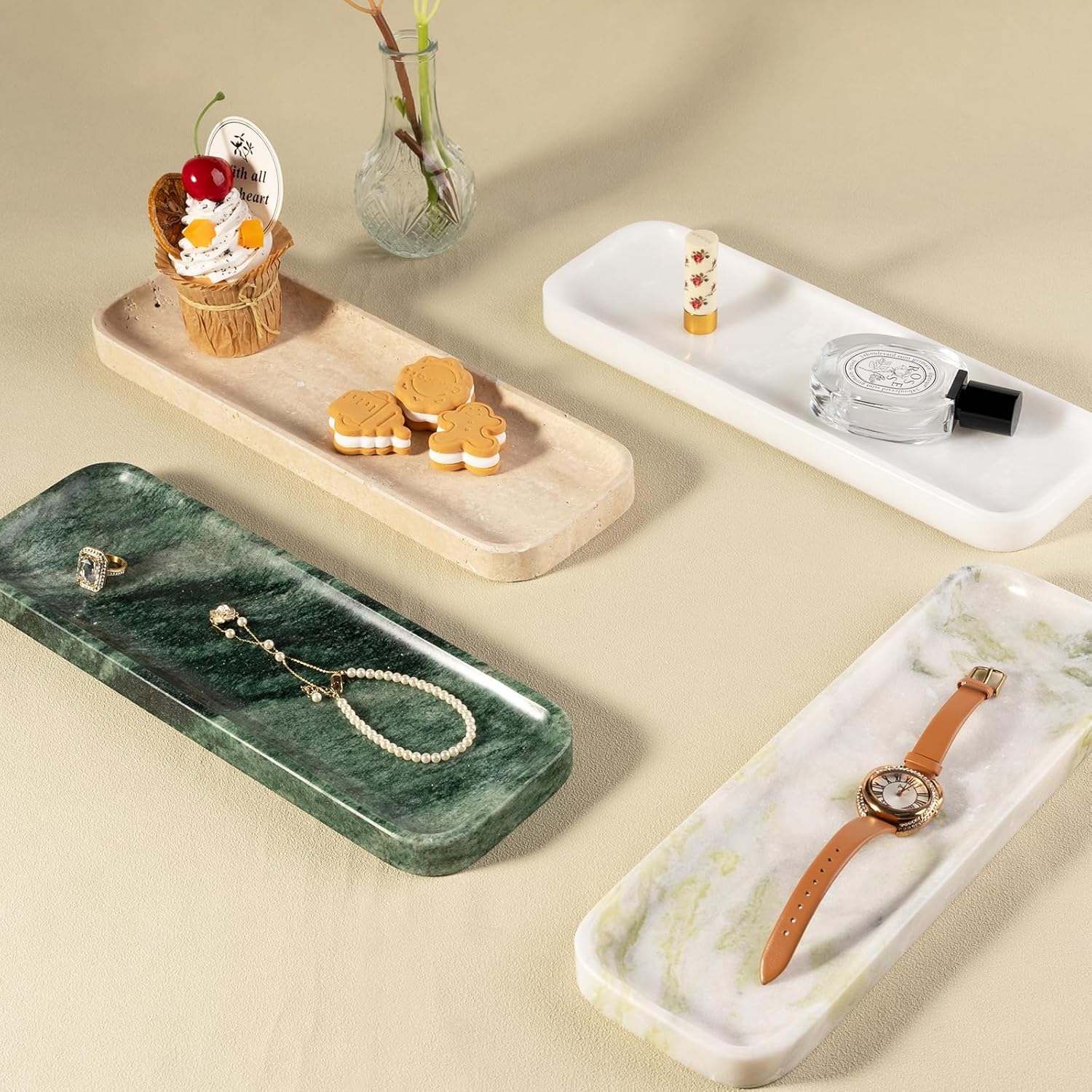 Marble Tray / Stone Vanity Tray / 12 x 4 / Verde Lapponia / Natural