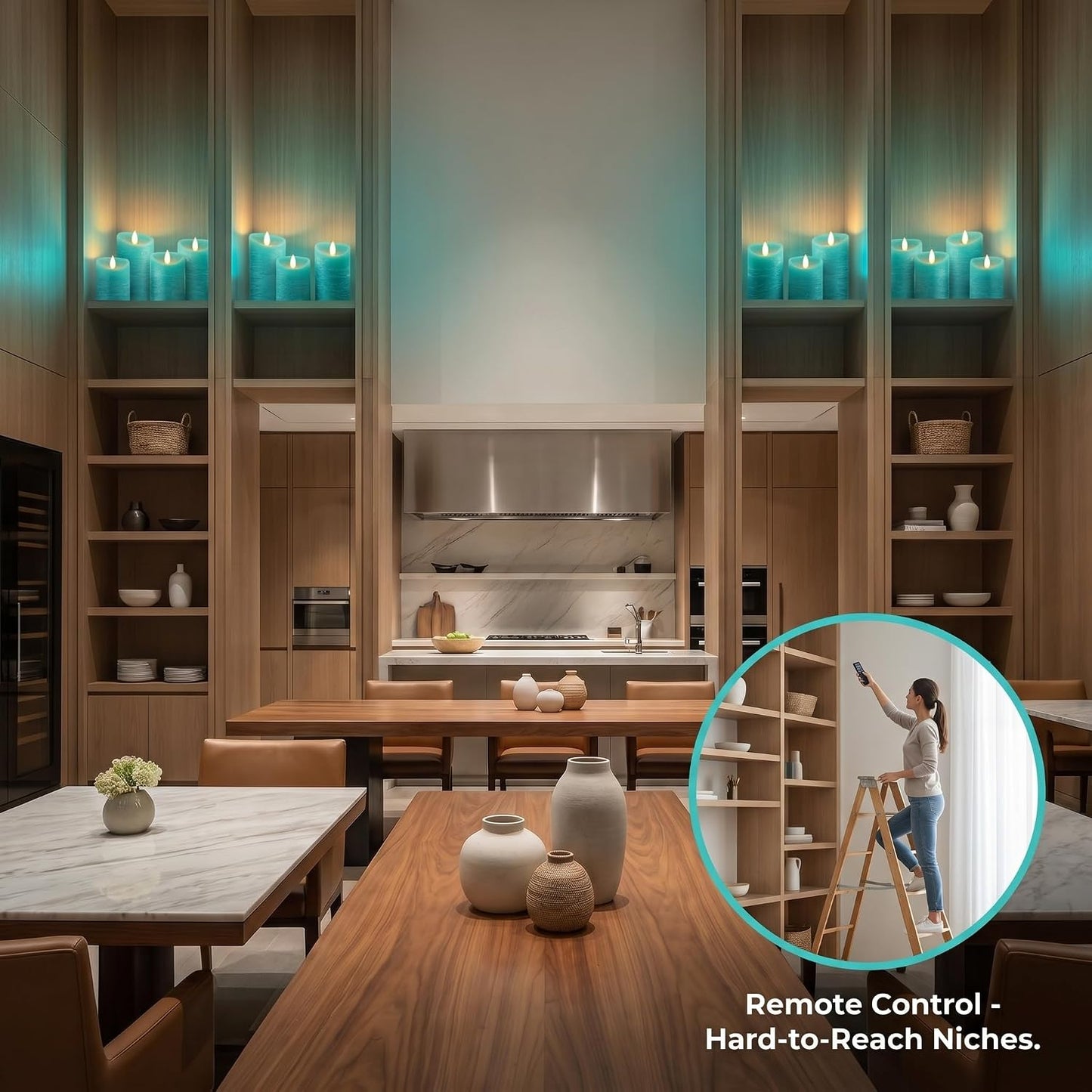 VENTA Turquoise Real Wax Flameless Candles, Set of 3 | Realistic Teal LED Pillar Candles with Remote & Timer | Perfect