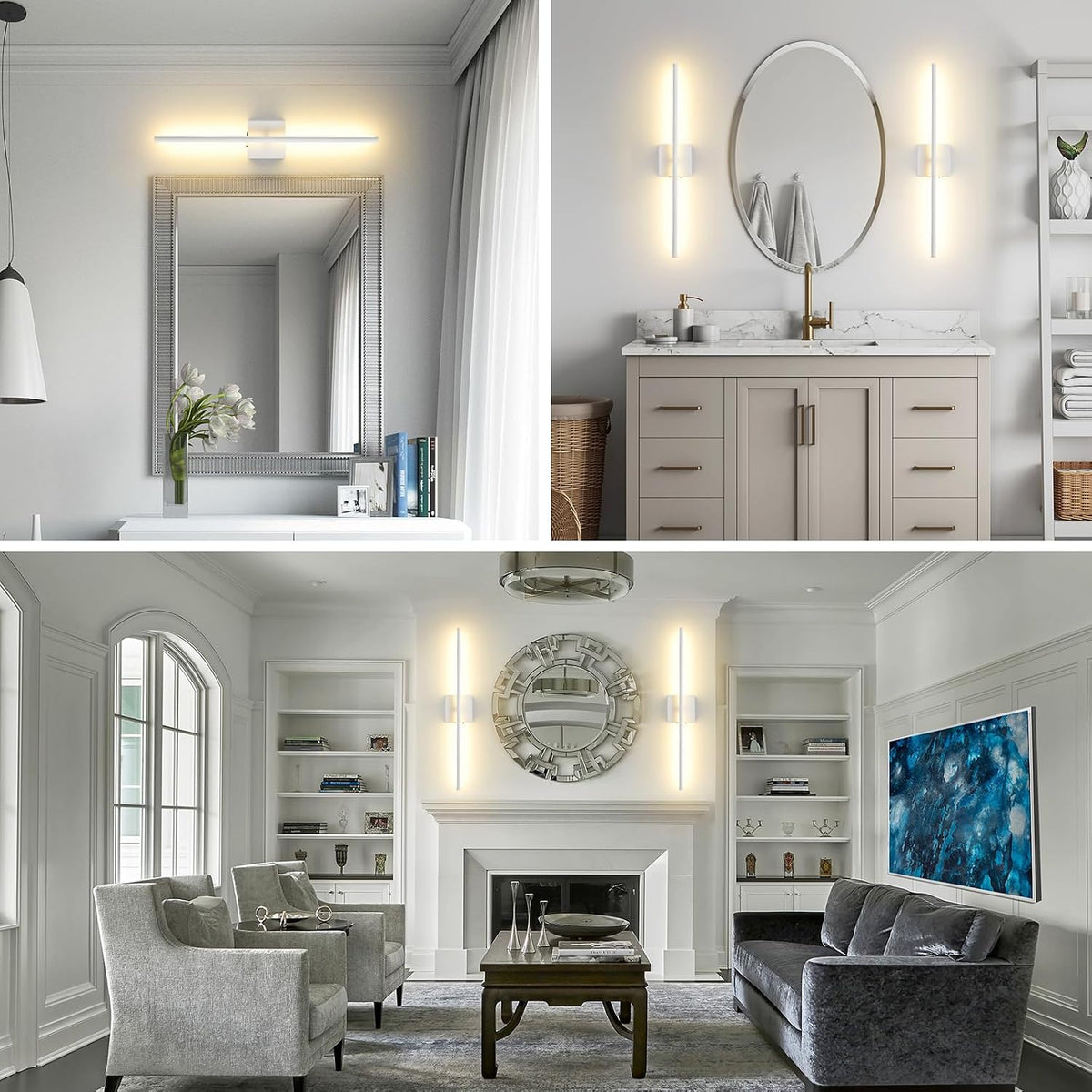 Rechargeable Battery Operated Wall Sconces, 11000mAh Wireless White Wall Lights with Remote Control, 350°Rotate