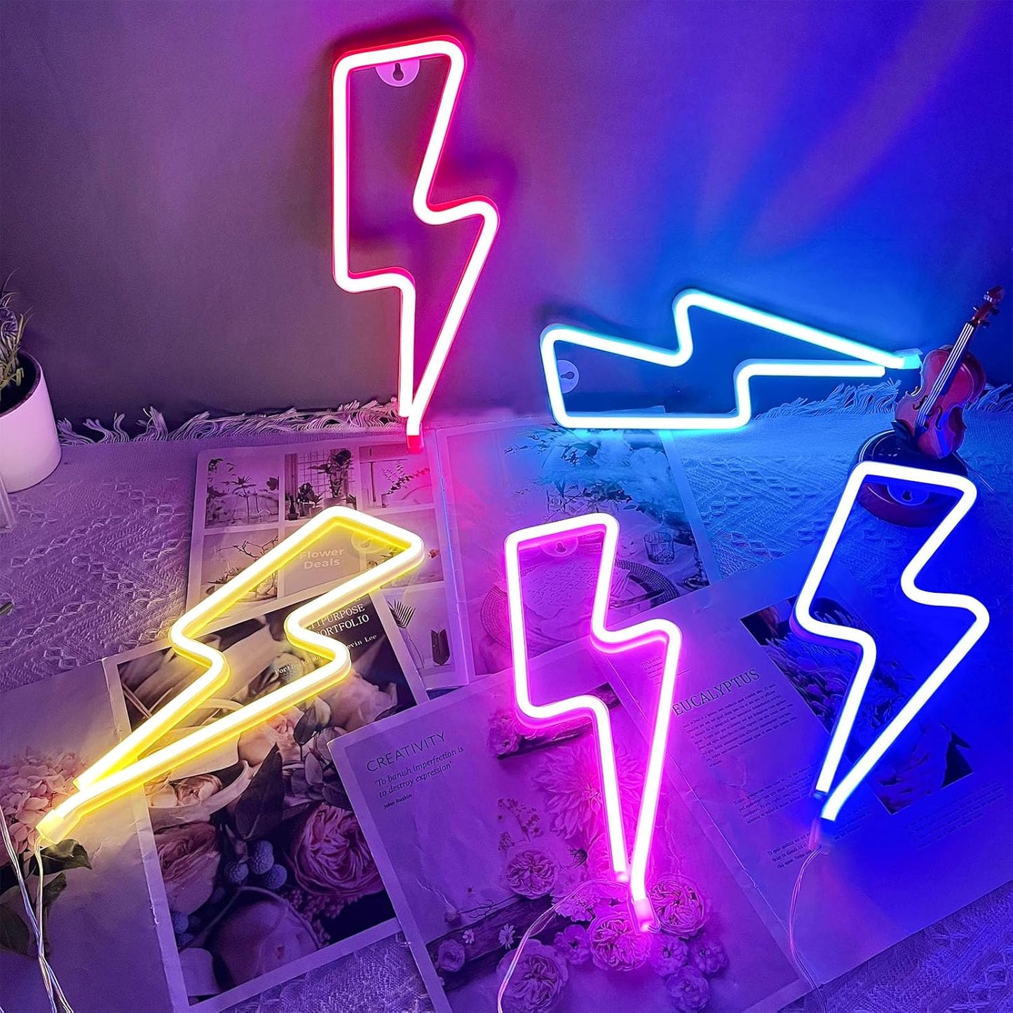 Battery or USB Powered Led Lightning Light Neon Sign / Yellow