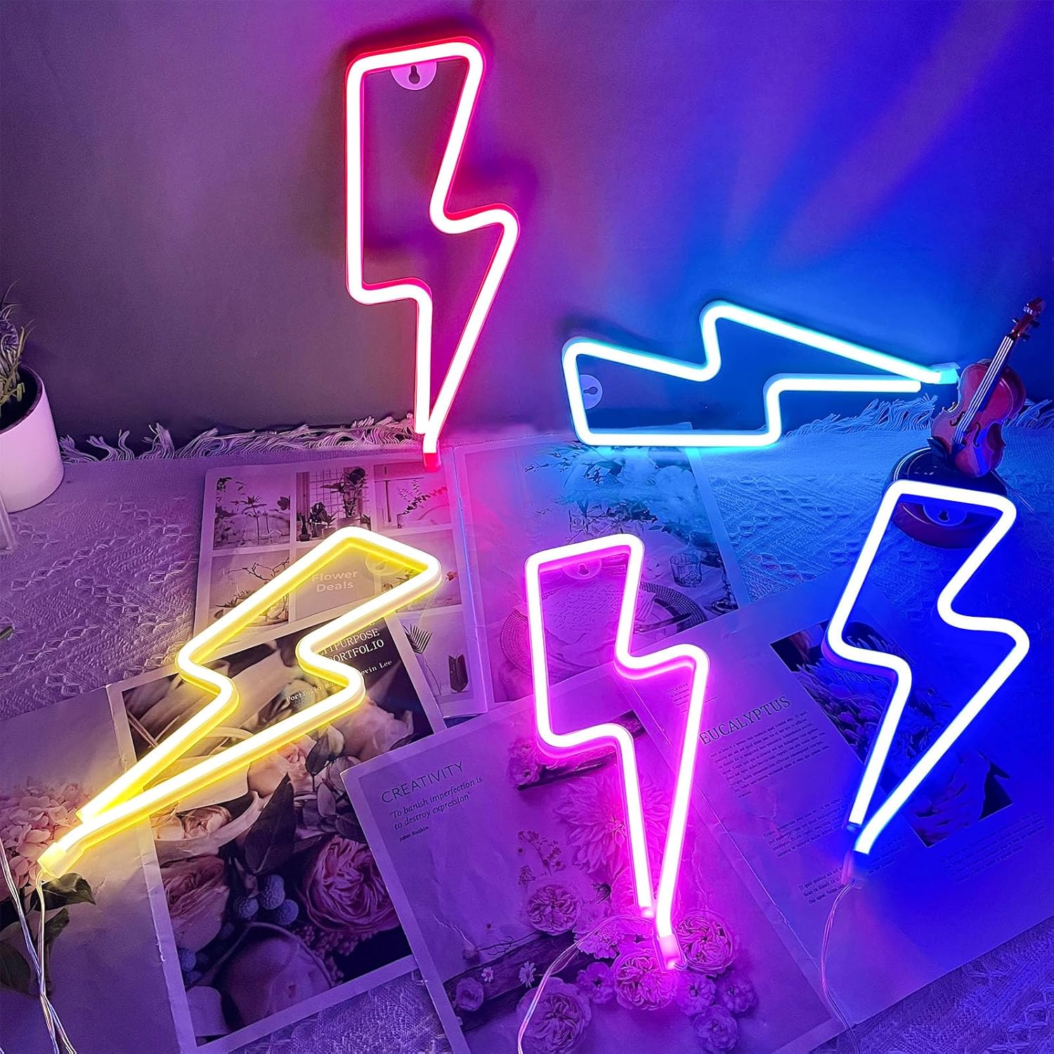 Battery or USB Powered Led Lightning Light Neon Sign / Yellow