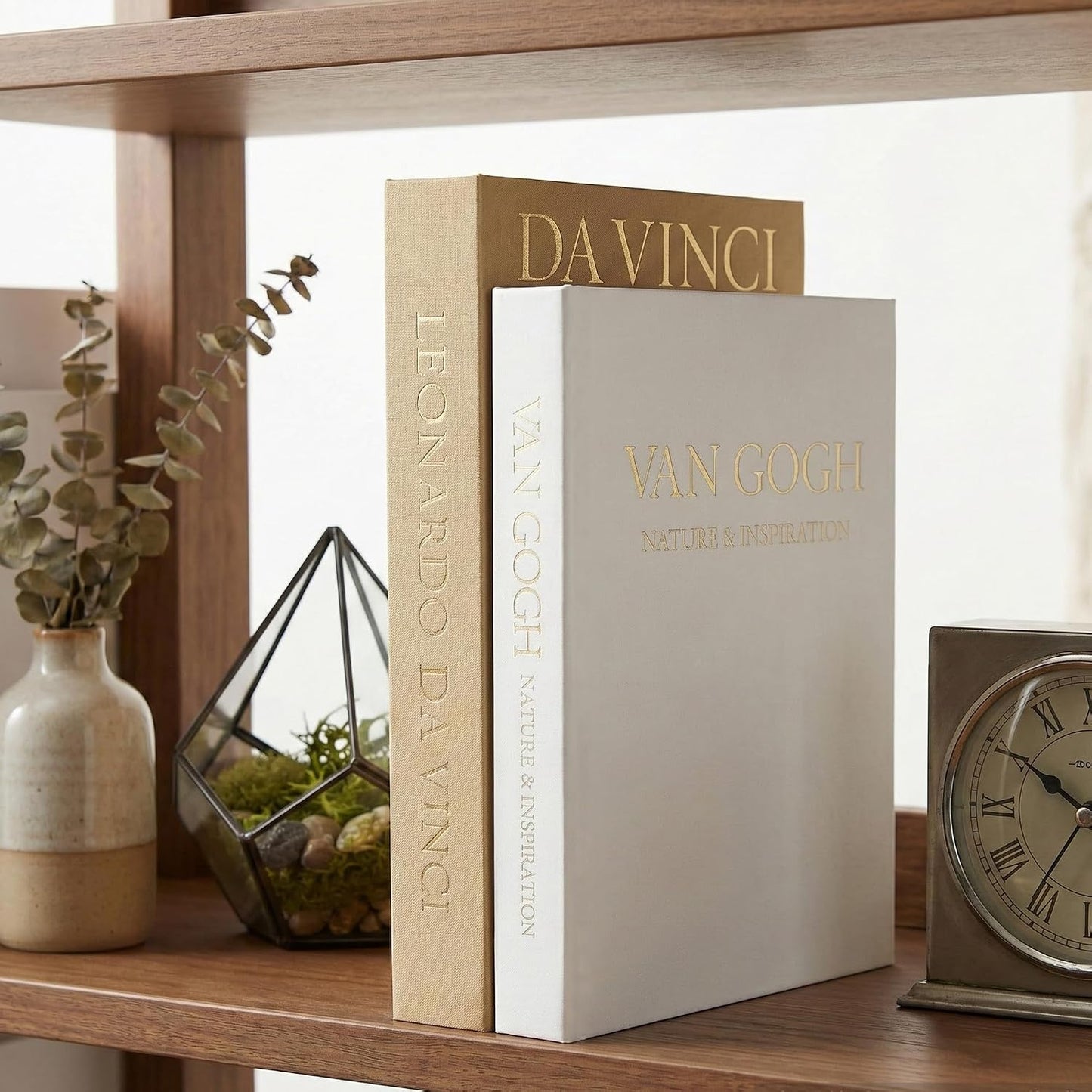 Linen Boxes / Aesthetic Decorative Books / Khaki & White / Set of 2