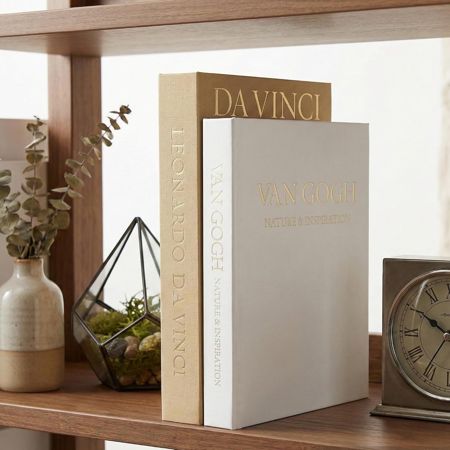 Linen Boxes / Aesthetic Decorative Books / Khaki & White / Set of 2