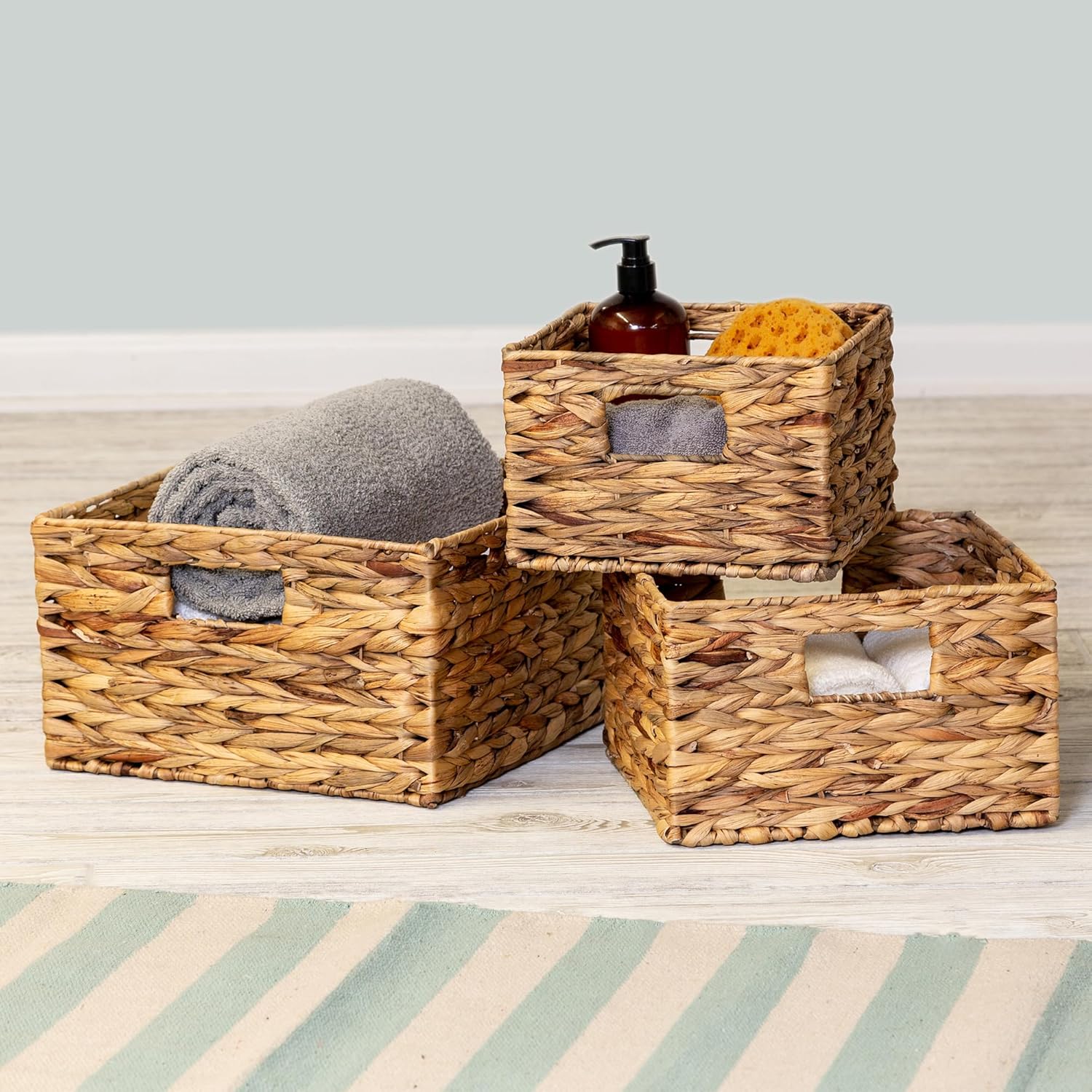 Banana Leaf Storage Baskets -Water Hyacinth Woven Basket / 9" L x 9" W x 6" H / Nested Basket Kit