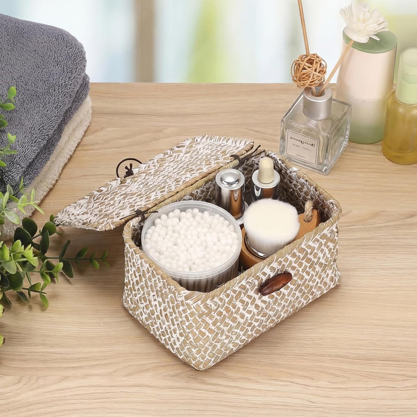 Wicker Shelf Basket Mini Seagrass Basket / 6.1 x 4.0 x 3.3 / Whitewash Color