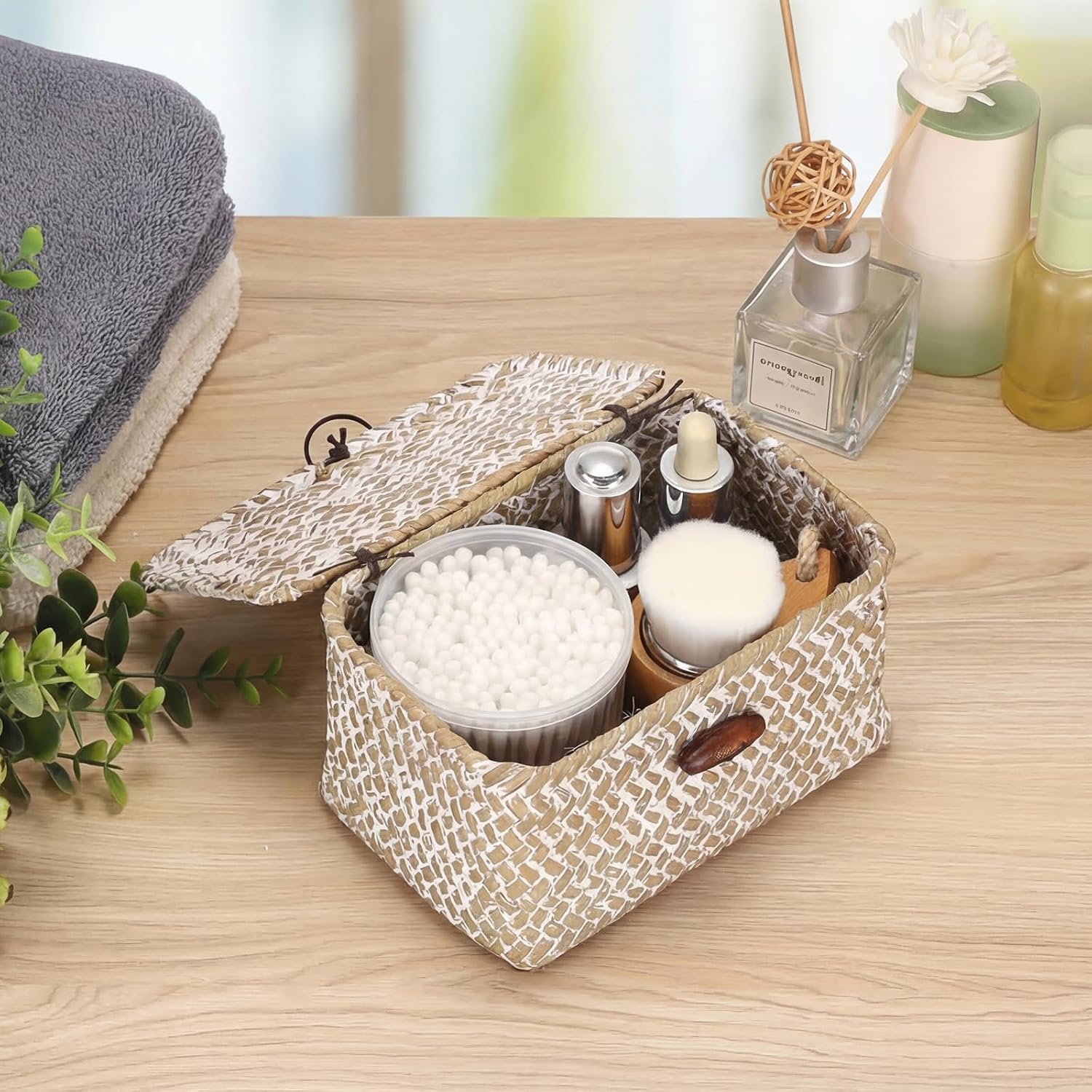 Wicker Shelf Basket Mini Seagrass Basket / 6.1 x 4.0 x 3.3 / Whitewash Color