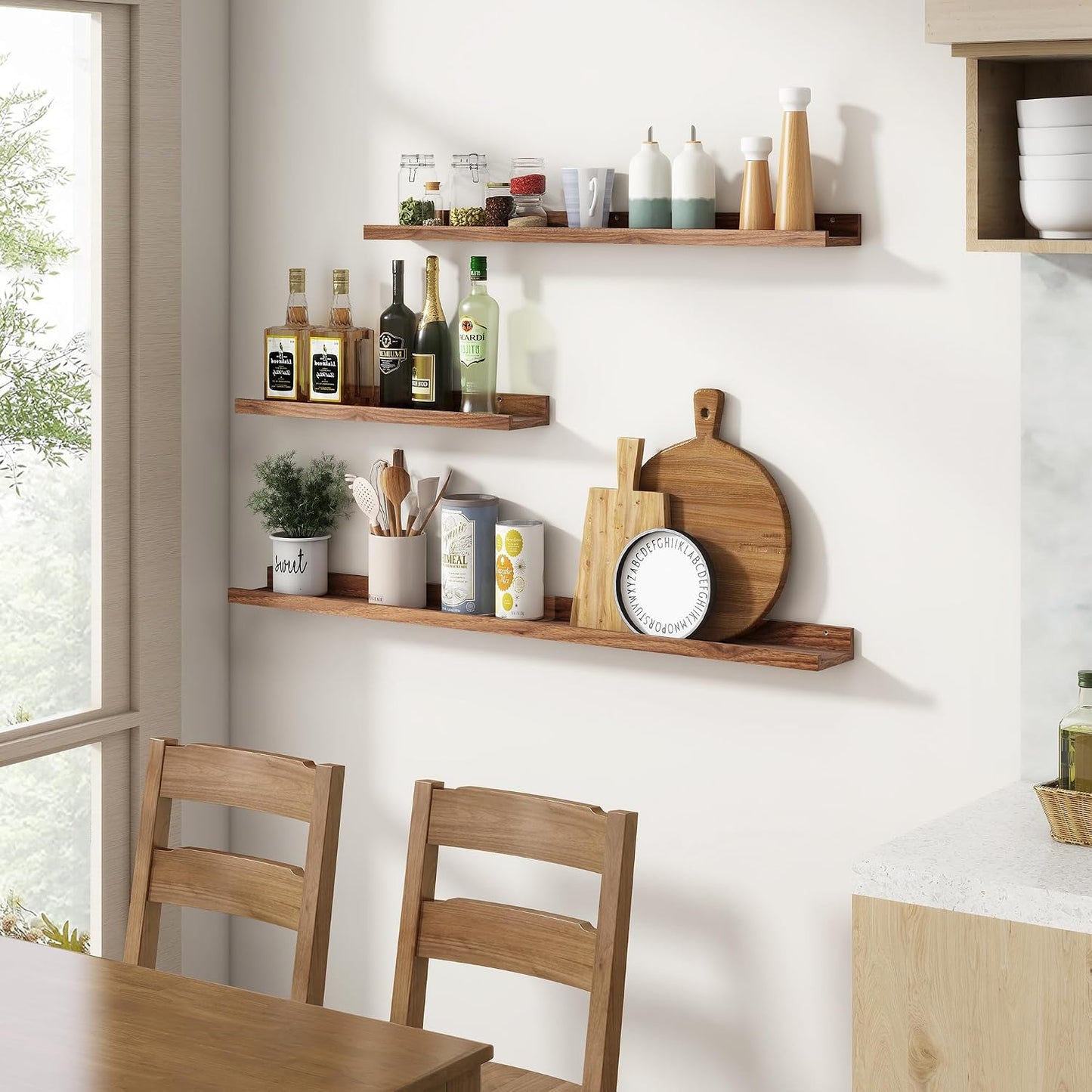 Picture Ledge Shelf, Floating Shelves for Wall, 48" W Set of 2, Walnut | FSC Certified Engineered Wood, Wall Mounted