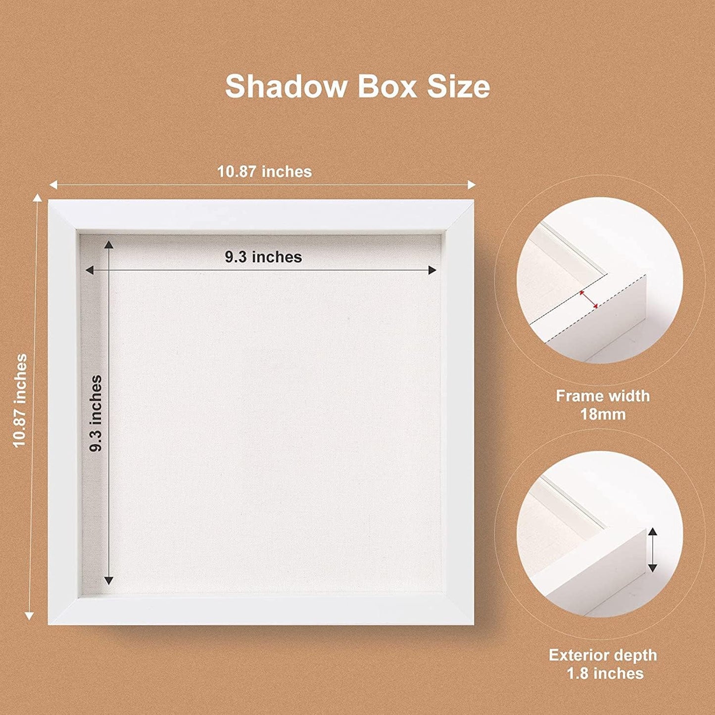 Elegant Deep Wood Shadow Box Frames - Set of 3 White 10x10 Display Cases with Real Glass and Linen Backboard, Perfect