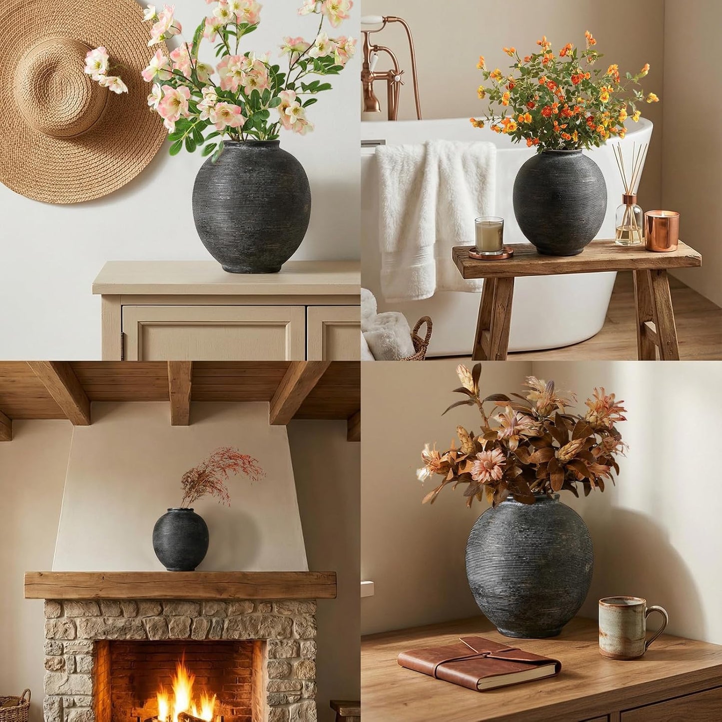Farmhouse Table Vase / 9.8"-oval / Deep Charcoal Black-9.8