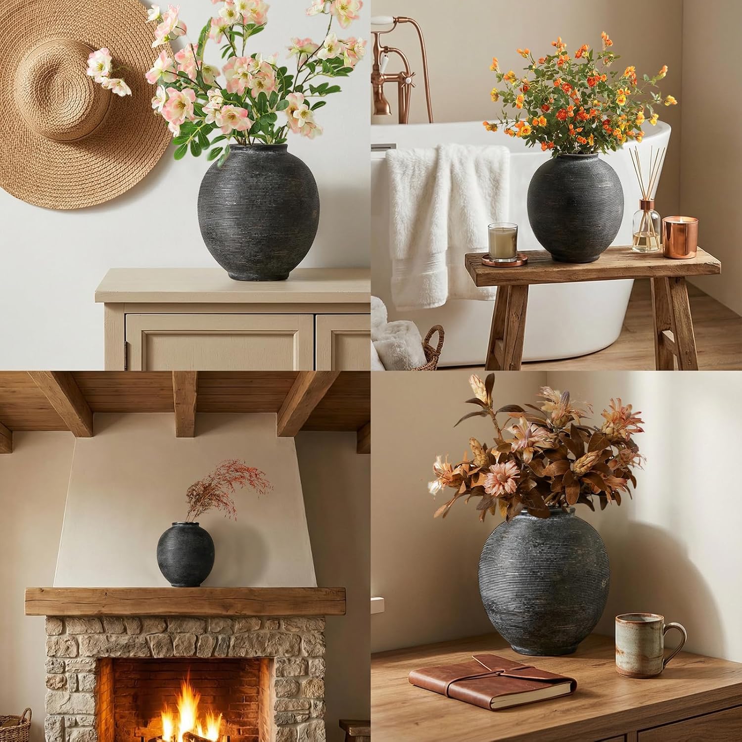 Farmhouse Table Vase / 9.8"-oval / Deep Charcoal Black-9.8