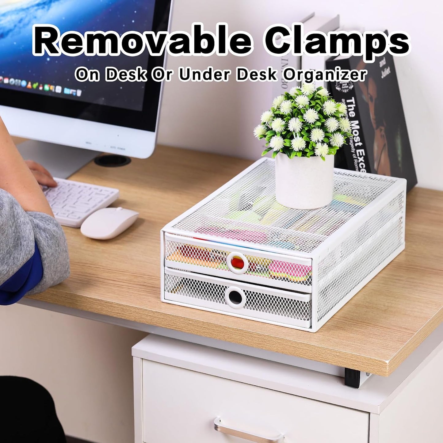 ROSYLINE Under Desk & Desktop Drawer Organizer, 2-Tier Big Capacity | Steel Construction, Clip-On No Drill