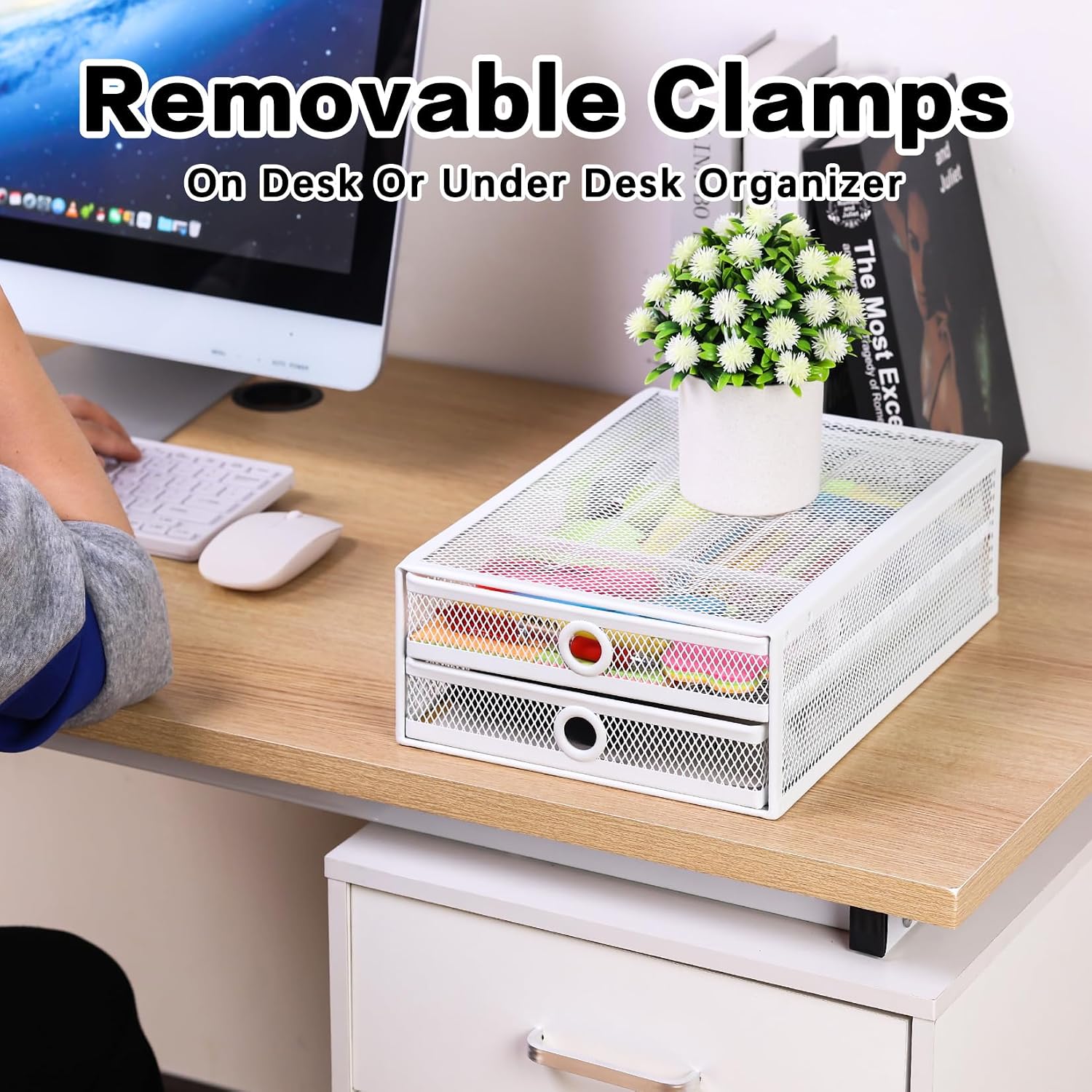 ROSYLINE Under Desk & Desktop Drawer Organizer, 2-Tier Big Capacity | Steel Construction, Clip-On No Drill