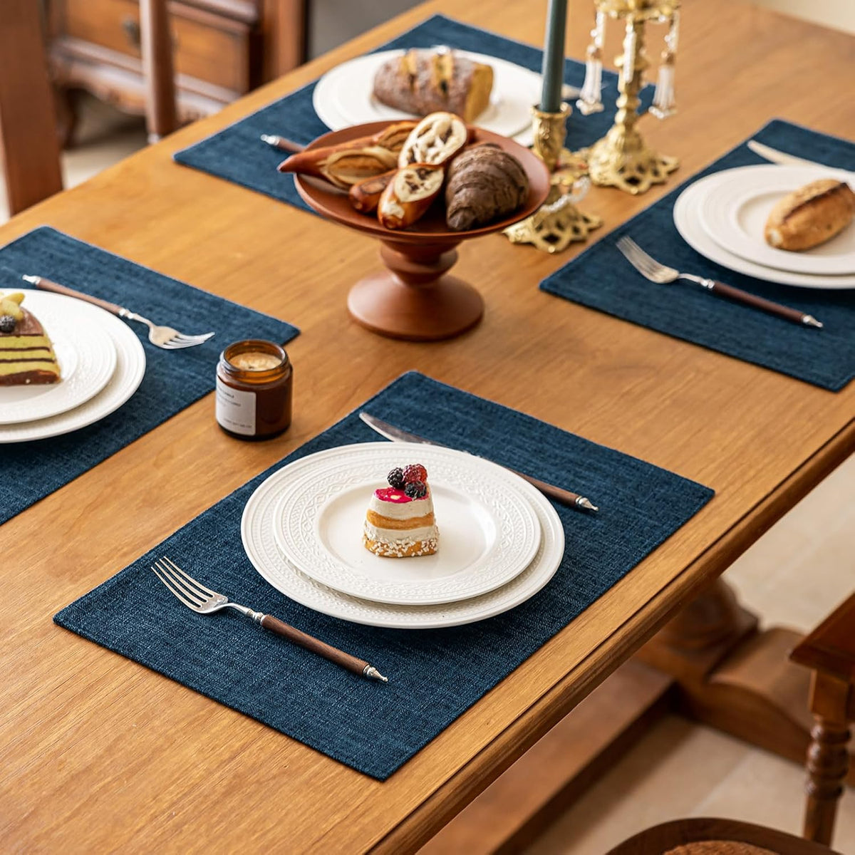 KXN Placemats Set of 8, Dual-Layer Thickened Faux Linen Table Mats, Heat Resistant & Wrinkle-Free, Machine Washable