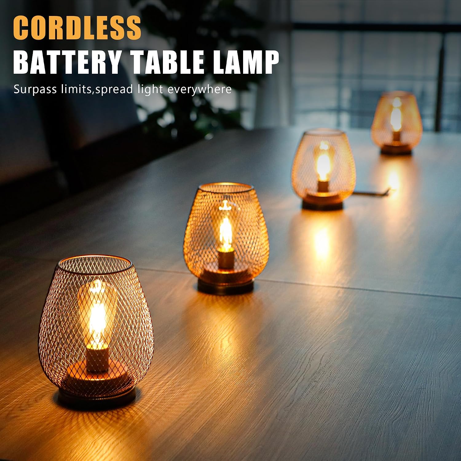 JHY DESIGN Set of 2 Metal Cage LED Lantern Battery Powered Cordless Accent Light with LED and 6-Hours Timer Great for