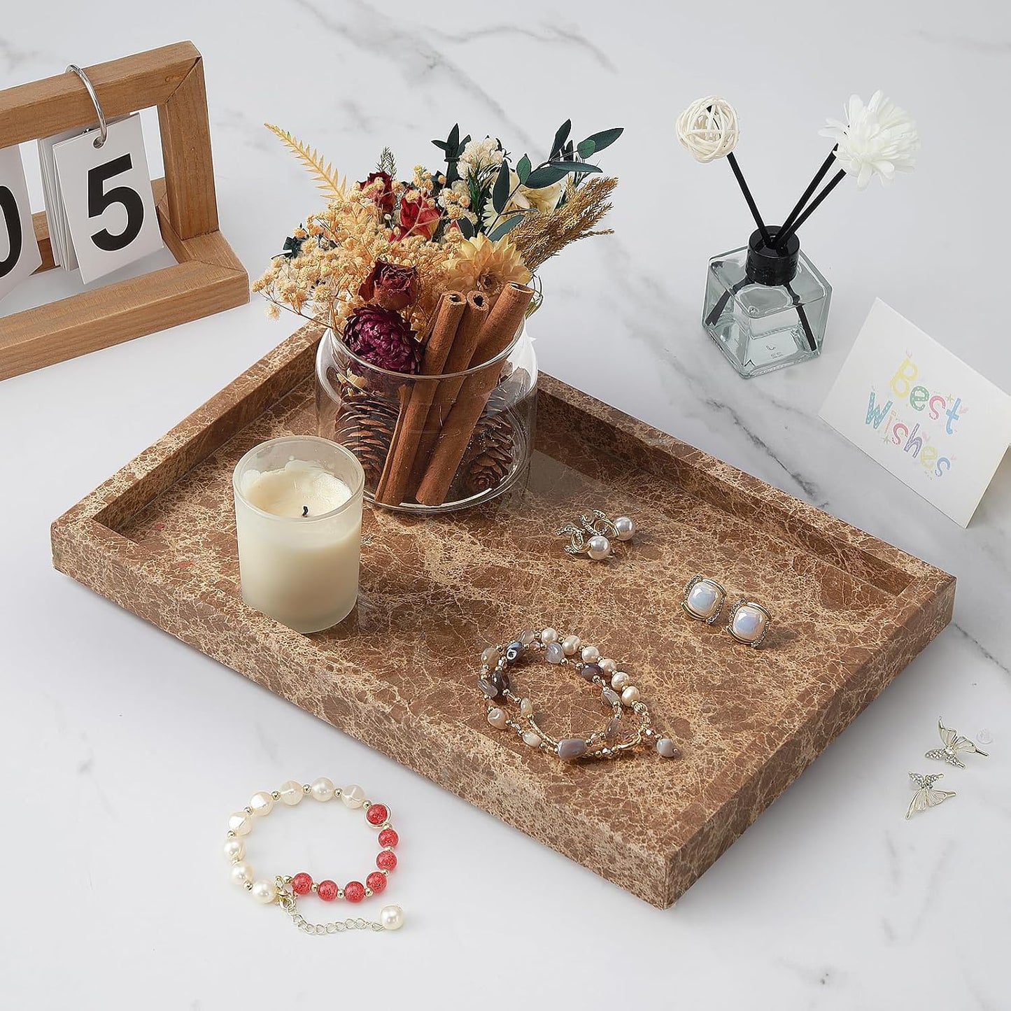 Marble Tray / Stone Trays / Dark Brown / 12 x 8