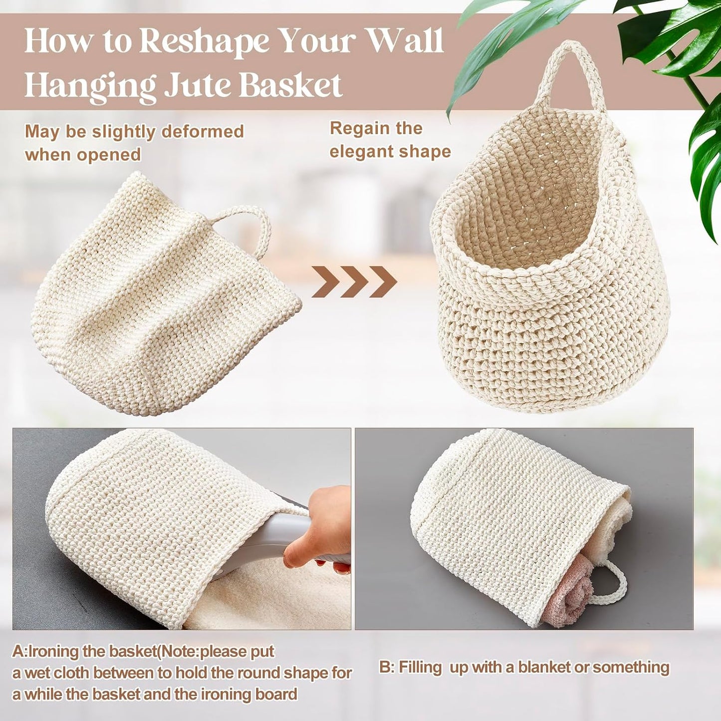 Boho Decor Hanging Wall Baskets / White / Cotton Rope / Barrel / Set of 3