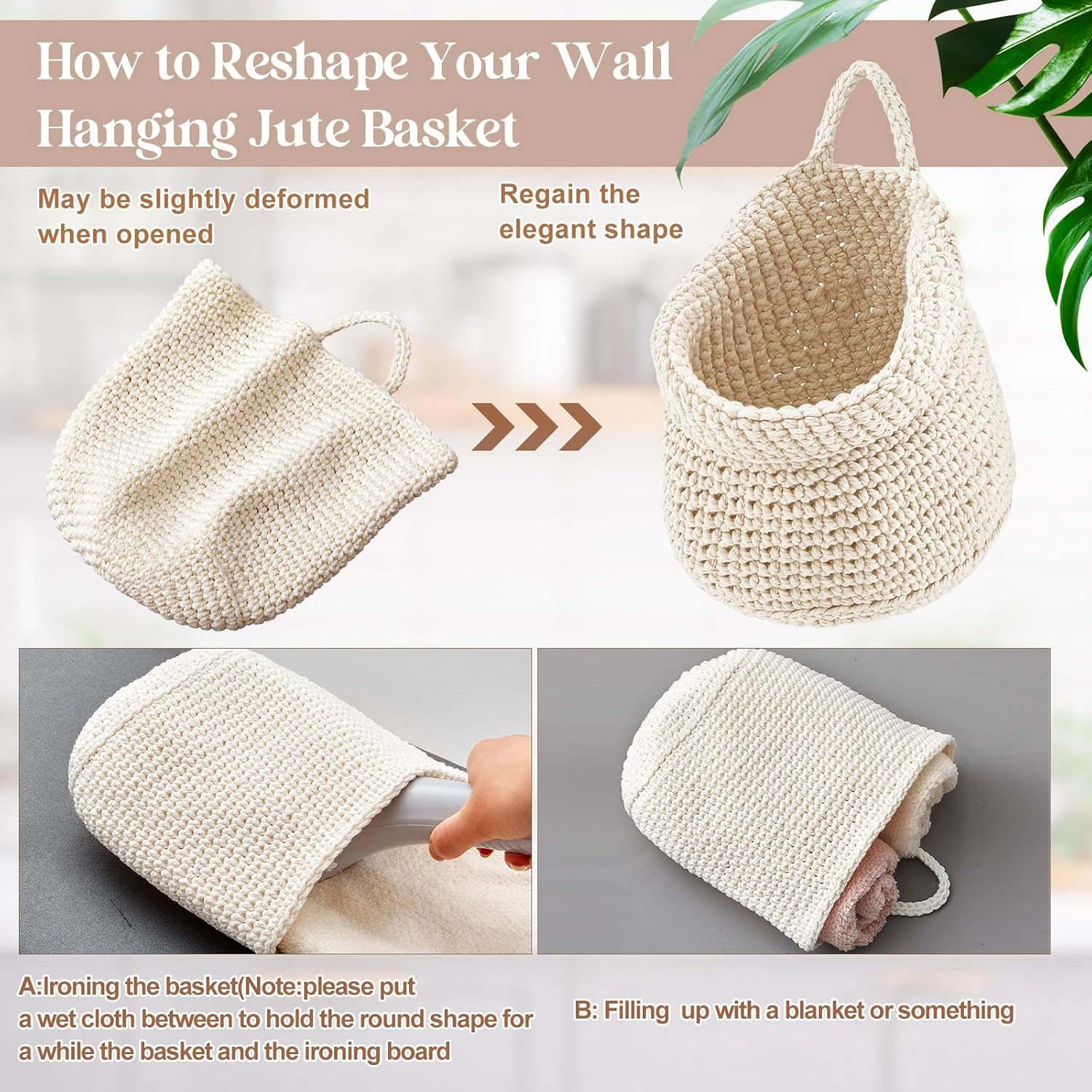 Boho Decor Hanging Wall Baskets / White / Cotton Rope / Barrel / Set of 3