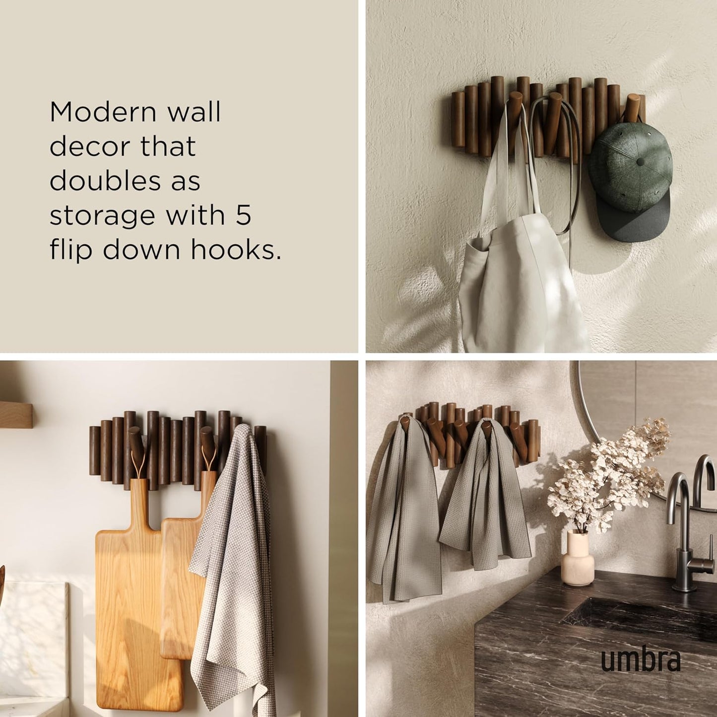 Space-Saving Storage Organizer / Walnut / 5-hook