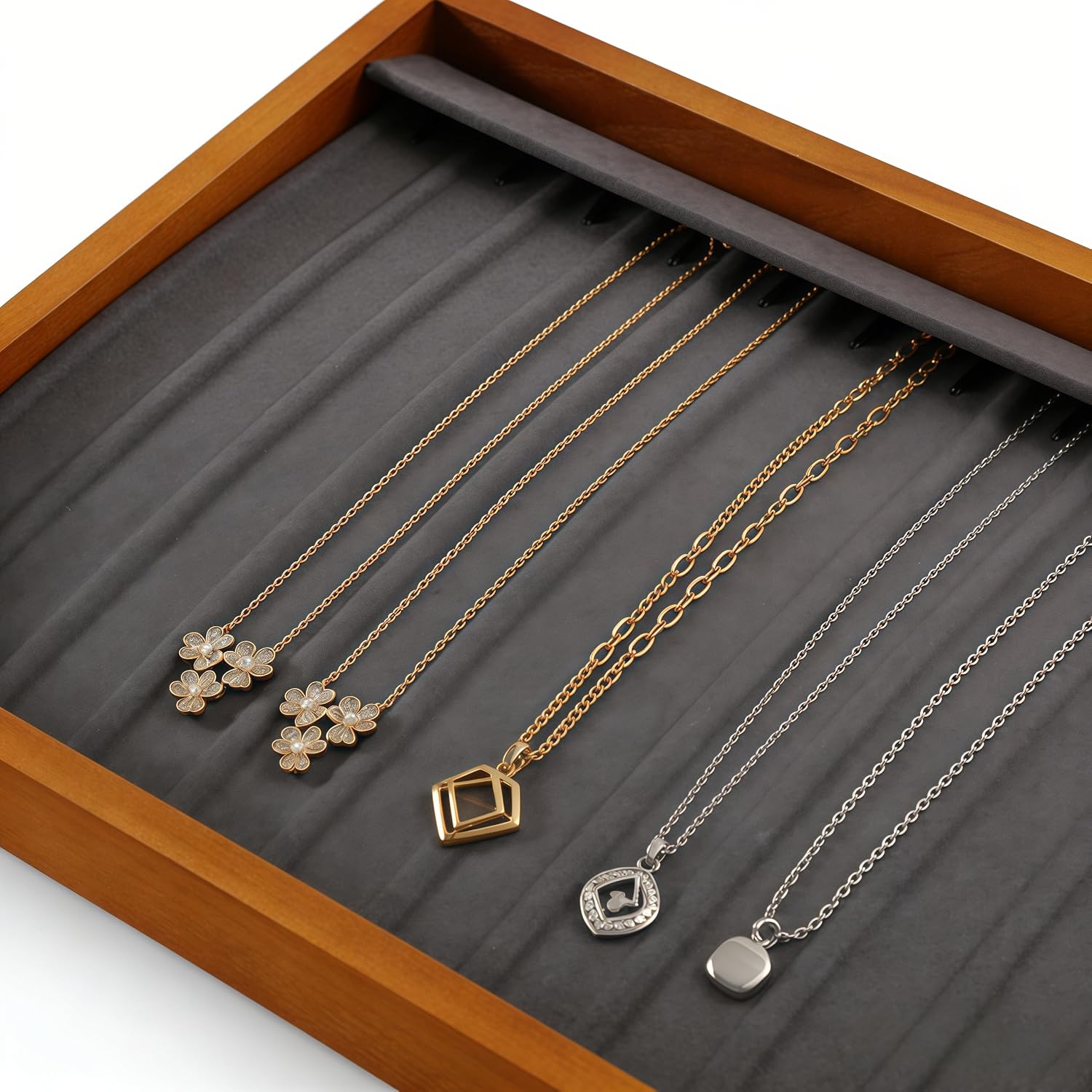 13 Hooks Necklace Organizer Large Jewelry Trays / Gray / Necklace Tray1-w 9.45" x H 1.18"x L 13.78