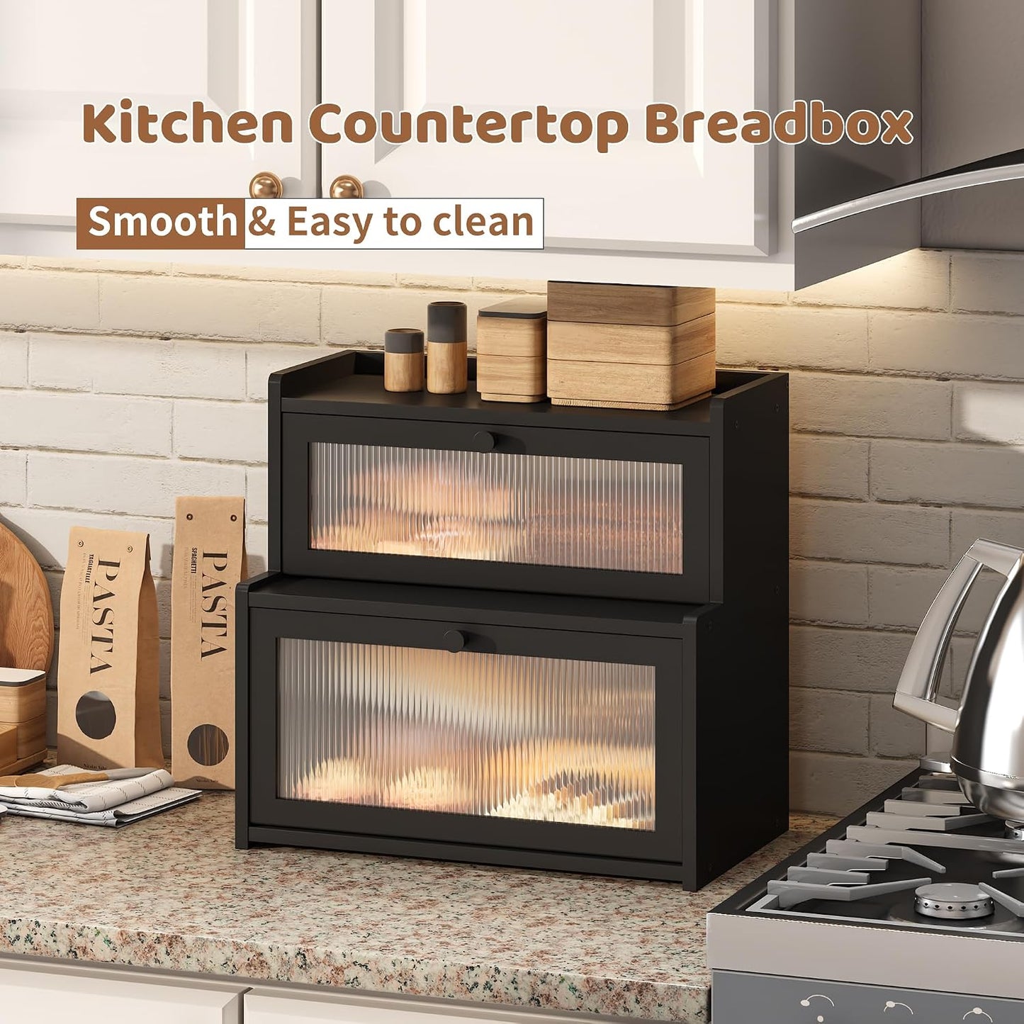 Bread Box for Kitchen Countertop Double Layer Large Corner Bread Box Capacity Bread Storage Bin Farmhouse Breadbox