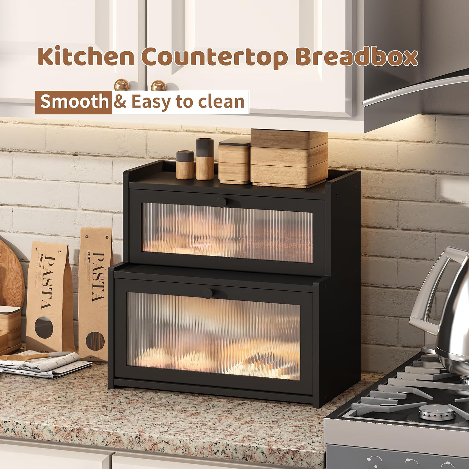 Bread Box for Kitchen Countertop Double Layer Large Corner Bread Box Capacity Bread Storage Bin Farmhouse Breadbox