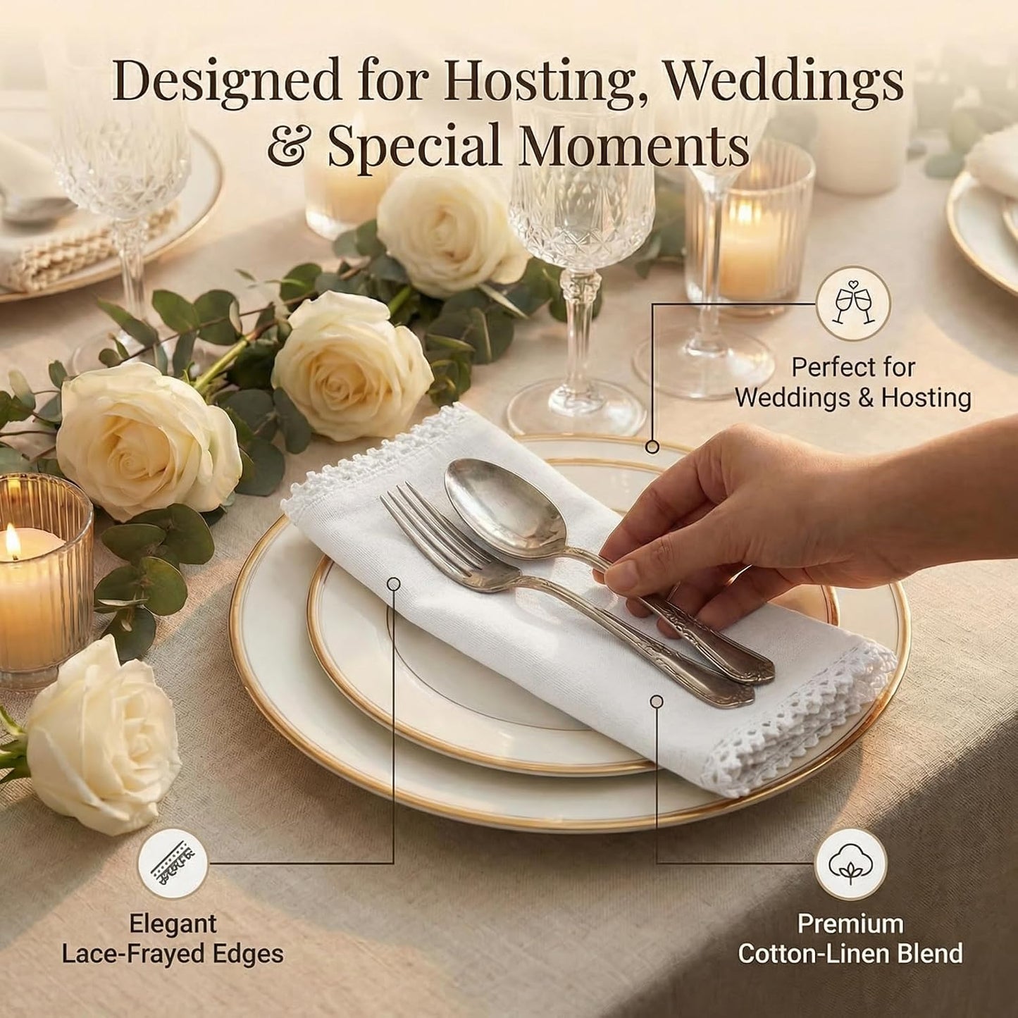 ACCENTHOME White Cloth Napkins Set of 12 18x18 inch Cotton Dinner Napkins - Washable Soft Premium Hotel Quality
