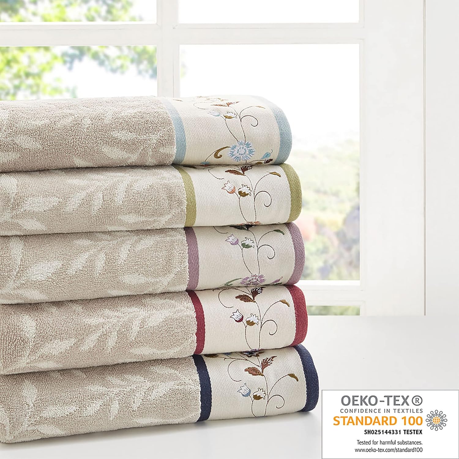 Madison Park Serene 100% Cotton Bath Towel Set Luxurious Floral Decorative Towels for Bathroom Embroidered Cotton
