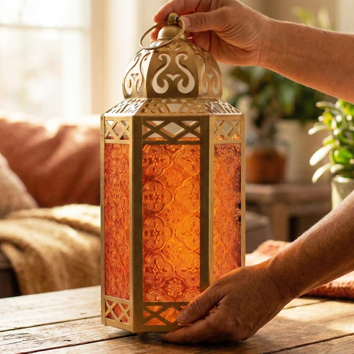 VELA LANTERNS 6-Pack Gold Metal Moroccan Decorative Candle Lantern Holder for Hanging or Table Centerpieces, Exotic