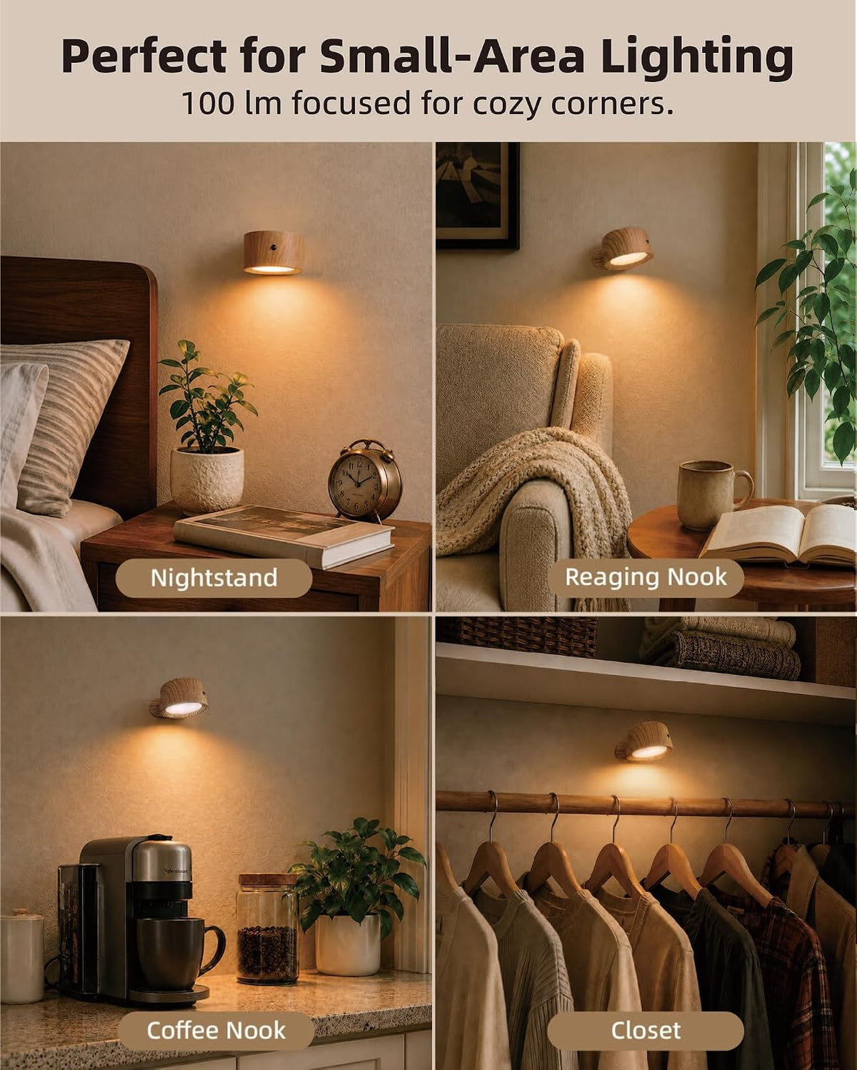 LED Wall Mounted Lights, Rechargeable Wall Sconces, 3 Color Temps, Remote & Touch, 360° Rotating and Dimmable for