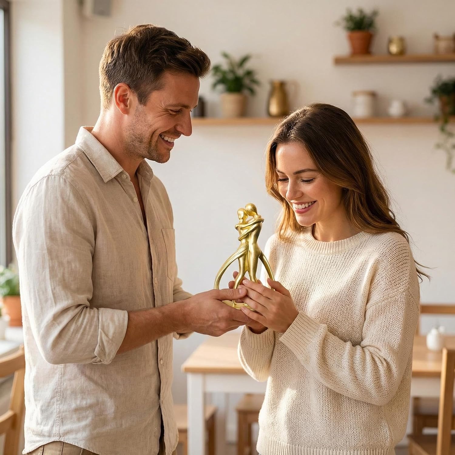 Nordic Love Couple Statue Valentine's Day Resin Golden Love / Golden Lovers Embrace / 5.2 Inch