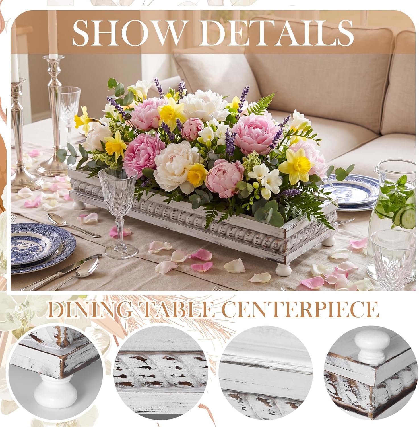 Spring Decorative Wooden Tables Centerpiece Tray / White / Set of 24