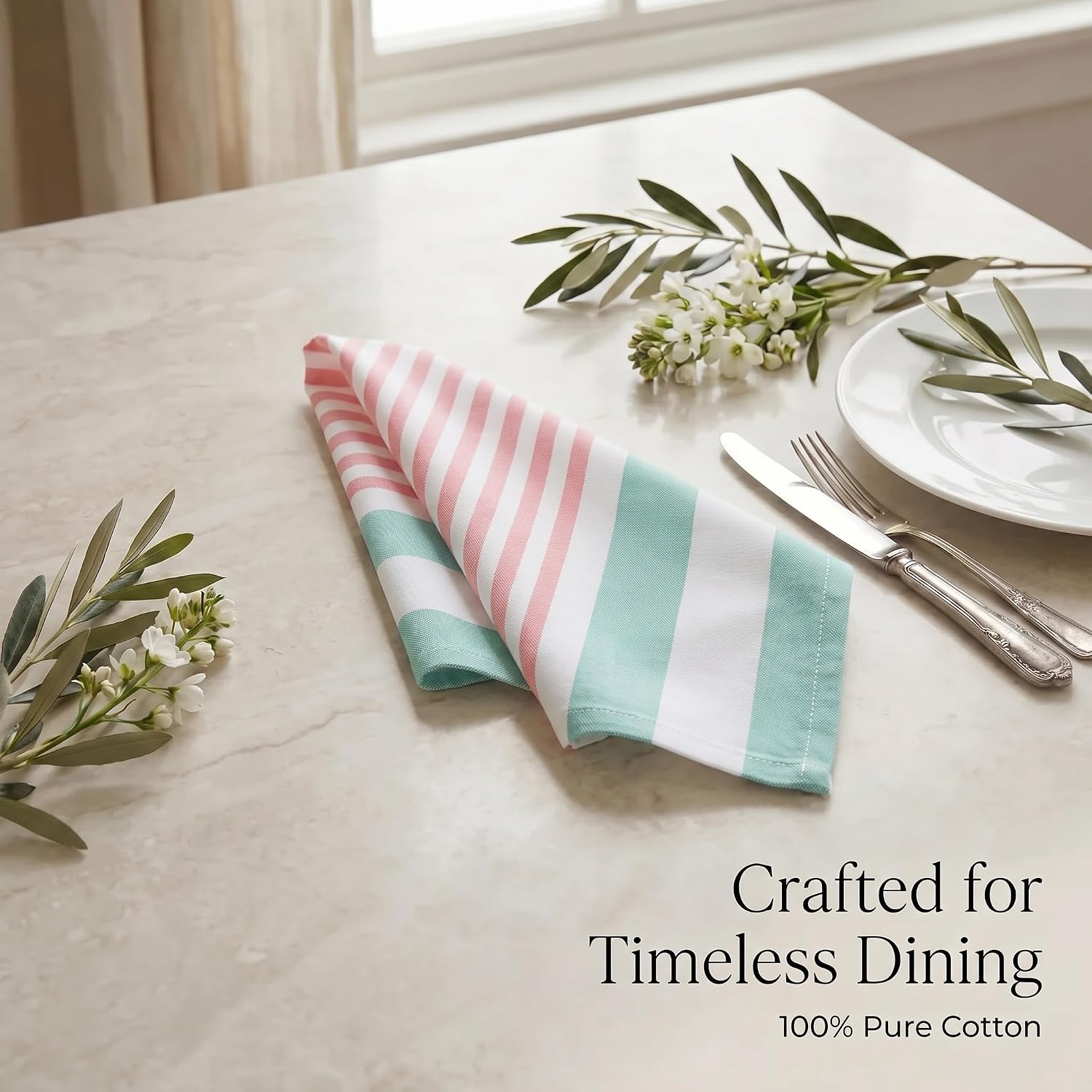 Urban Villa Cloth Napkins Cotton 20x20 (Set of 12) Ruby Green Stripes