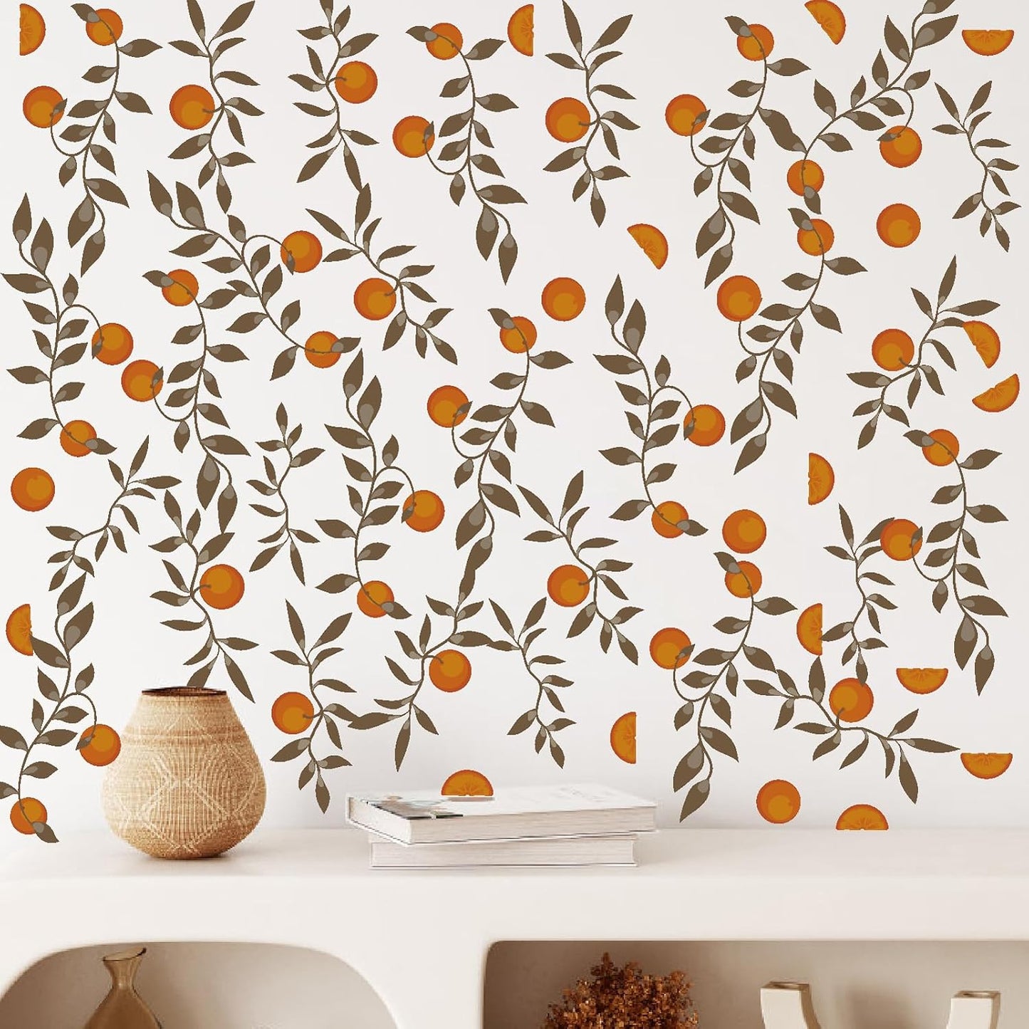 Wall Decals Boho Fruit Leaf Wall Stickers Small Tree Leaf Sticker Vintage Green Leaves / Orange Leaf