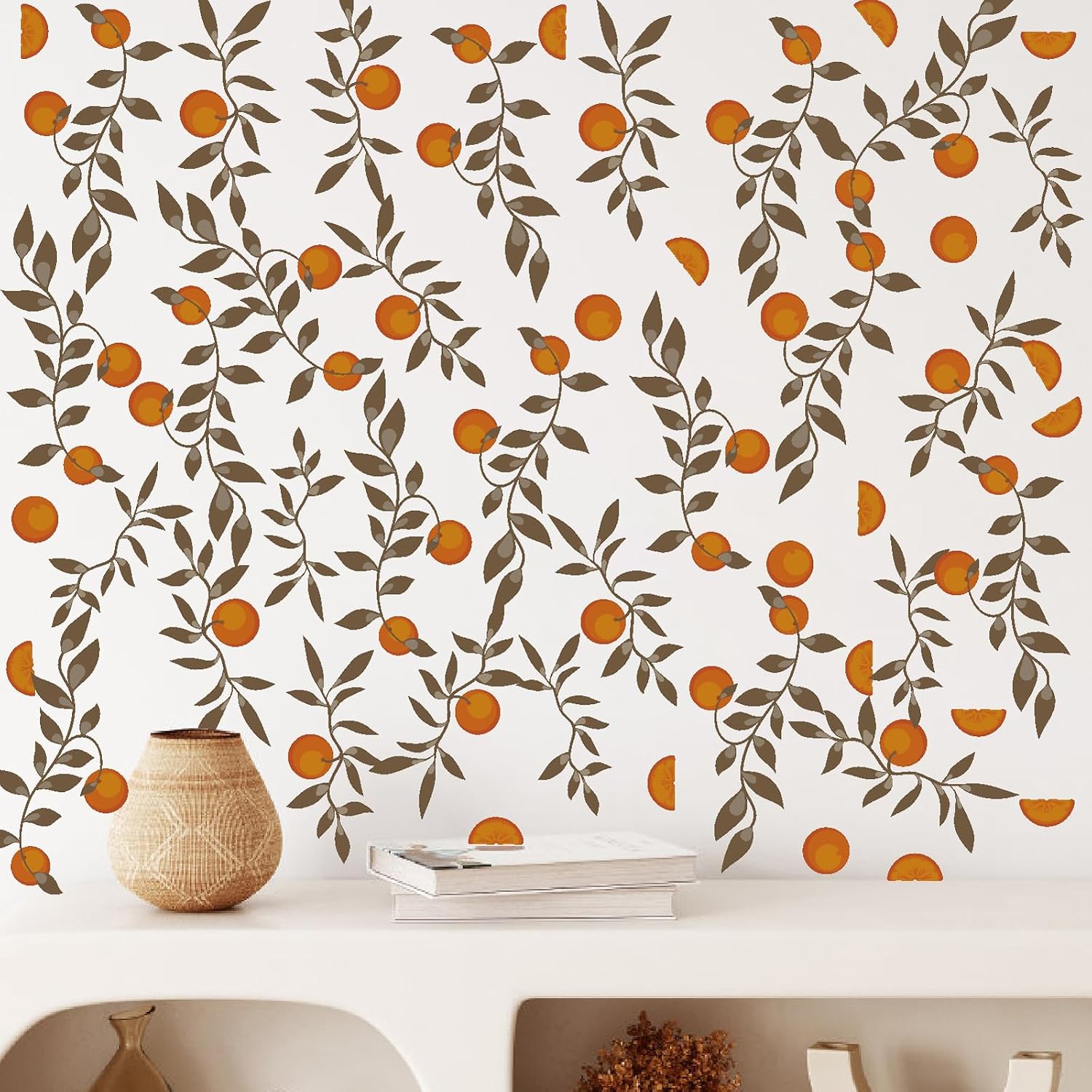 Wall Decals Boho Fruit Leaf Wall Stickers Small Tree Leaf Sticker Vintage Green Leaves / Orange Leaf