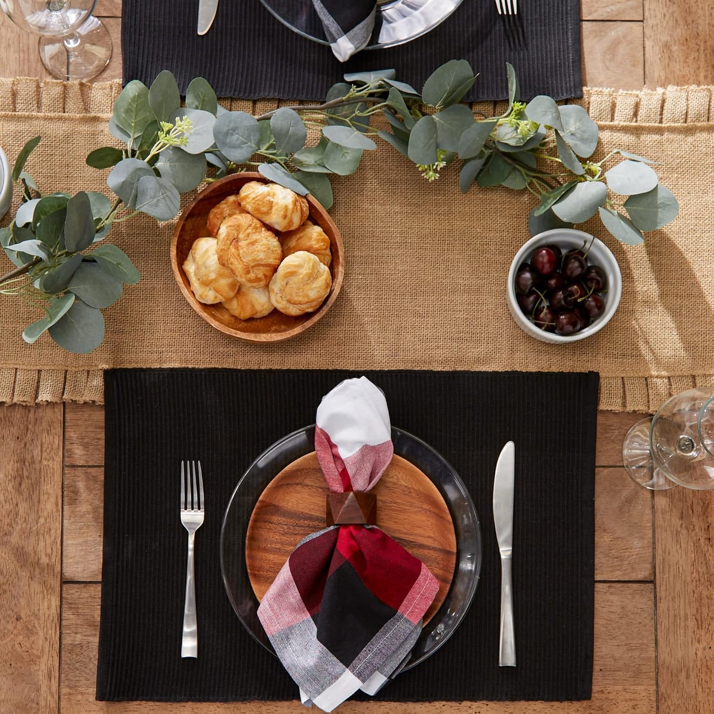 DII Basic Everyday Ribbed Tabletop 100% Cotton, Placemat Set, 13x19, Black, 6 Piece