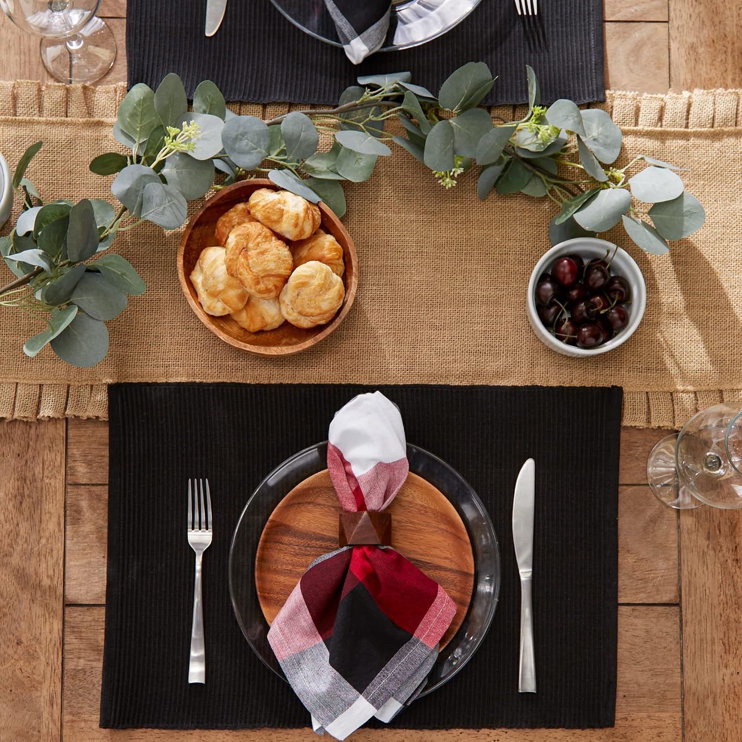 DII Basic Everyday Ribbed Tabletop 100% Cotton, Placemat Set, 13x19, Black, 6 Piece
