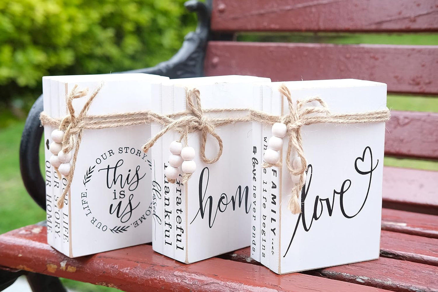 Wood Decorative Books Stack Rustic Home Decor Stack Wooden Books for Modern / This Is Us / White