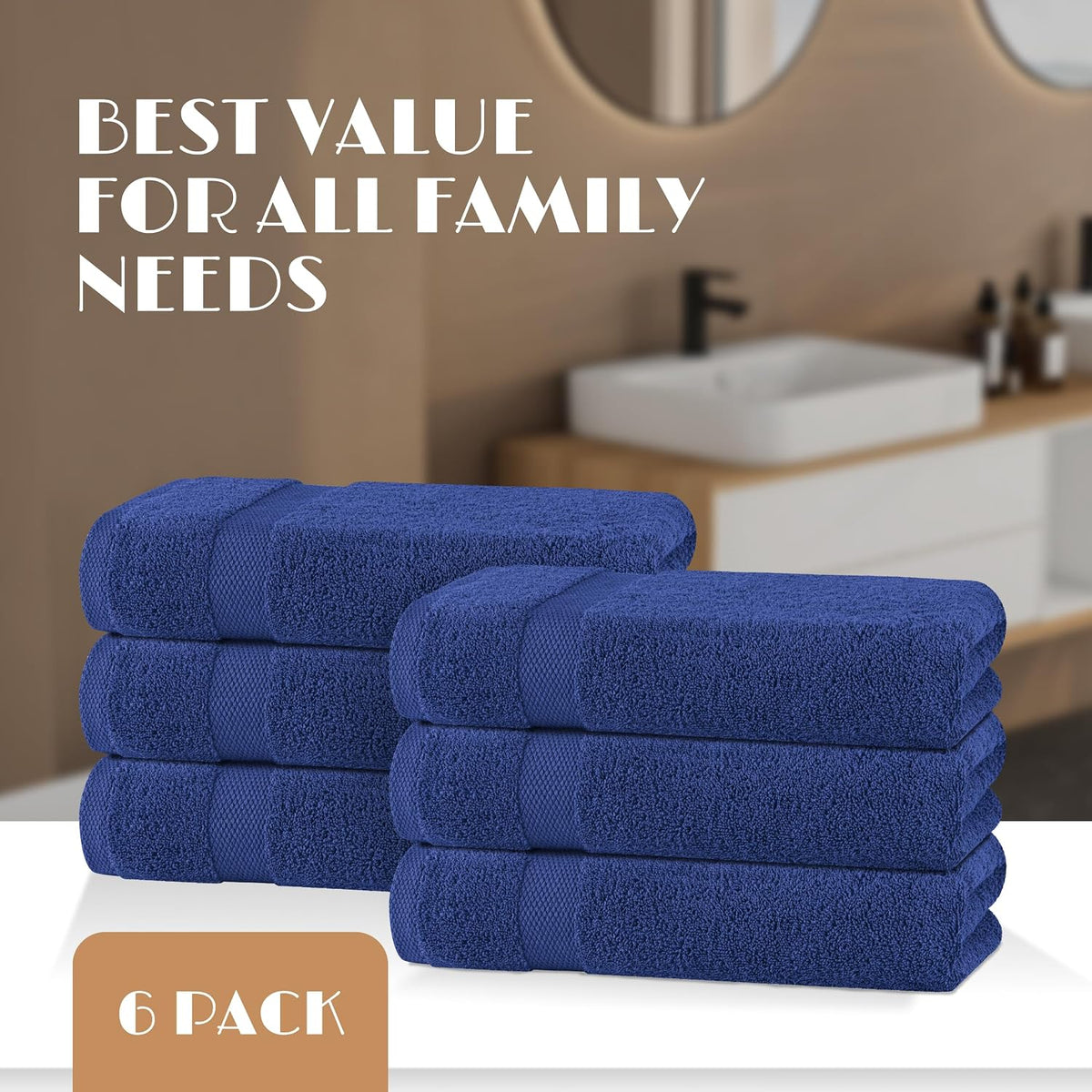 White Classic Wealuxe Navy Blue Bath Towels 24x50 Inch, Cotton Towel Set for Bathroom, Hotel, Gym, Spa, Soft Extra