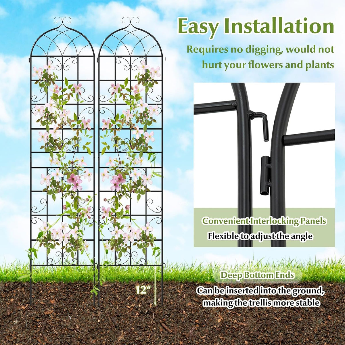 Giantex 2 Packs 86"x20" Metal Garden Trellis for Outdoor Climbing Plants, Heavy-Duty Plant Support for Vine Rose