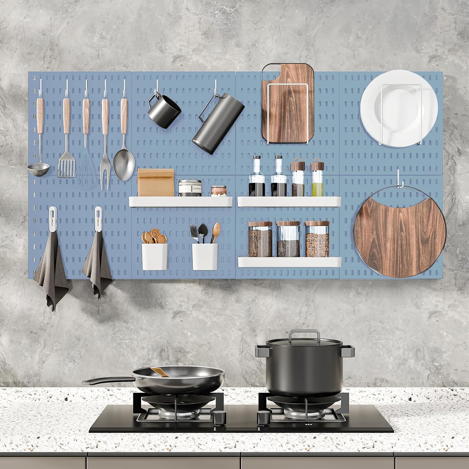 MULSAME Pegboard Combination Kit, 25.2" x 25.2" Wall Mounted Storage Set with 4 Pegboards & 20 Accessories Hanging, Peg