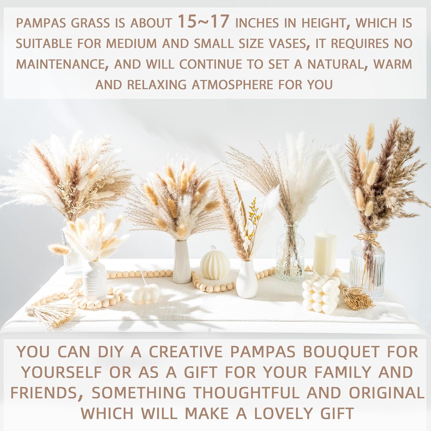 Dried Pampas Grass Boho Home Decor Bouquet Phragmites Dried Flowers Bouquet / Natural / Set of 650