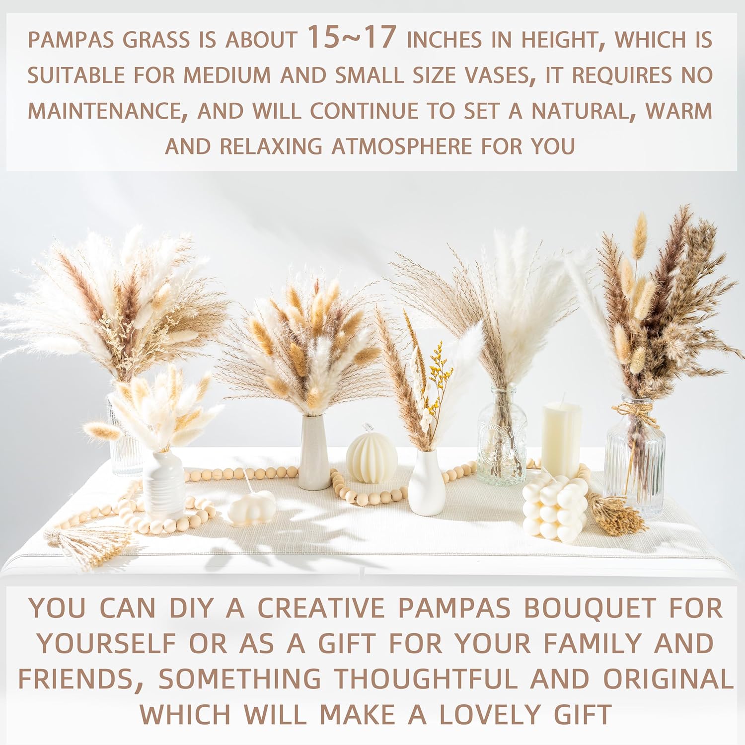 Dried Pampas Grass Boho Home Decor Bouquet Phragmites Dried Flowers Bouquet / Natural / Set of 650