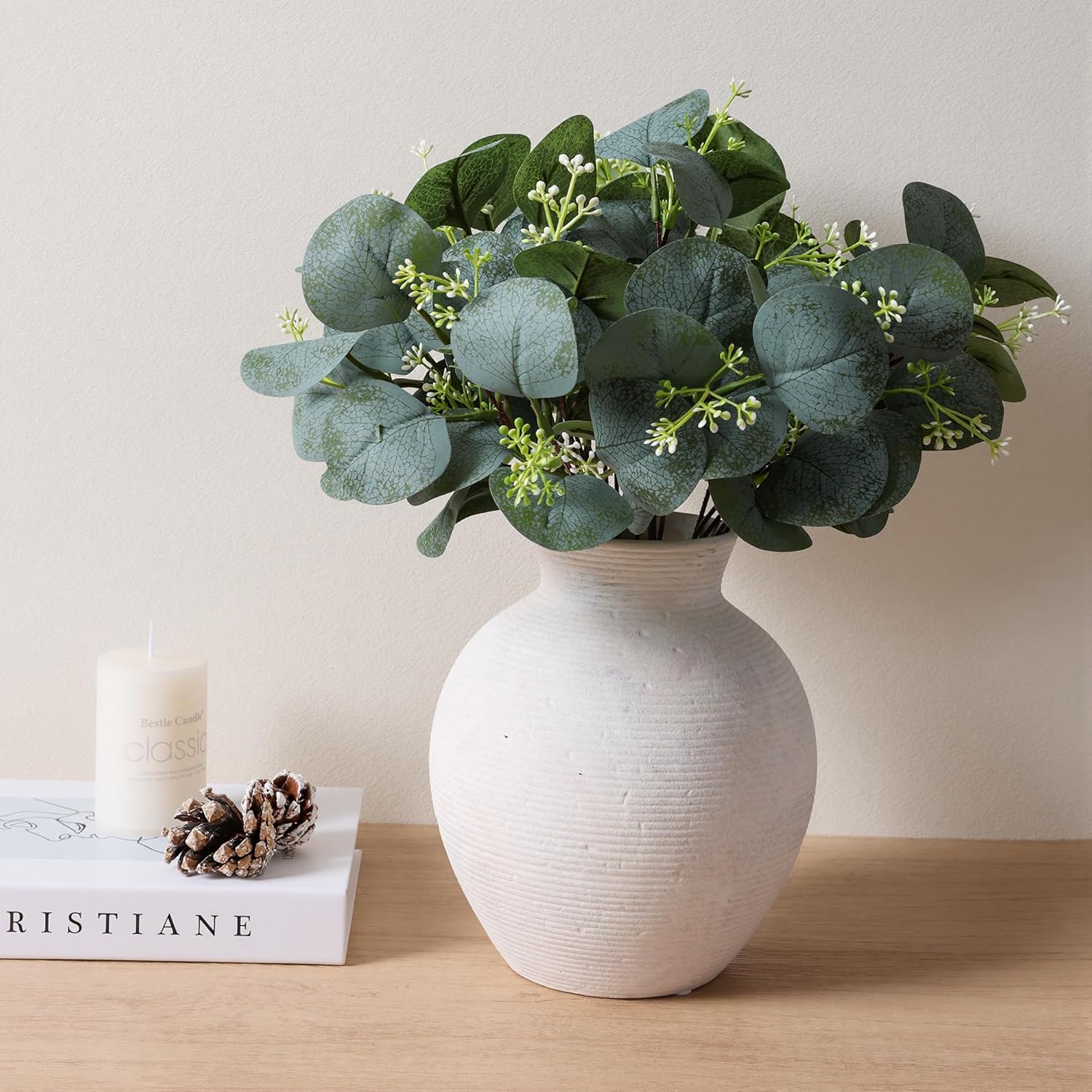 Ceramic Flower Vase Home Decor / 7.4 In - Antique White / 7.4 Inch