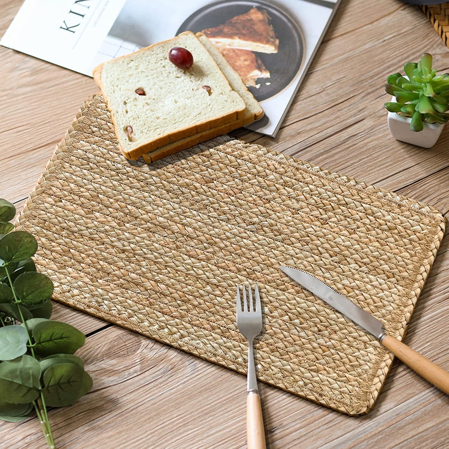 Woven Placemats Set of 6 Rattan Placemats Rectangle Natural Placemats Wicker Heavy Braided Straw Placemat Farmhouse