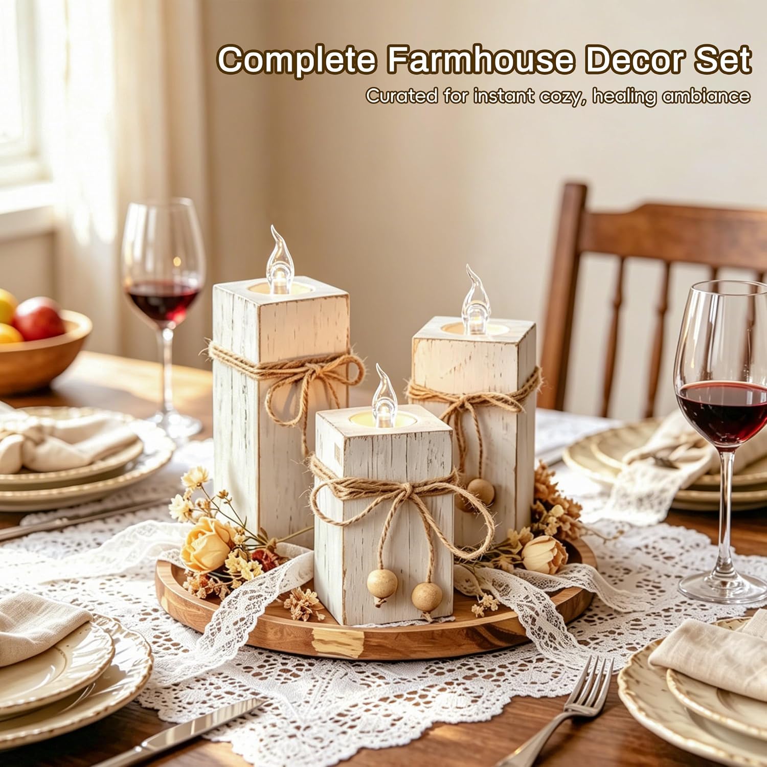 Flameless Candles Farmhouse Decor / Set of 6