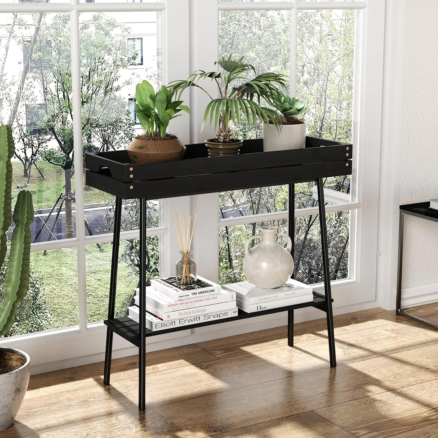 BAMBANG Bamboo Plant Stand Indoor, 2 Tier Small Plant Table, Tall Plant Stand for Indoor Plants, Window Sill Plant