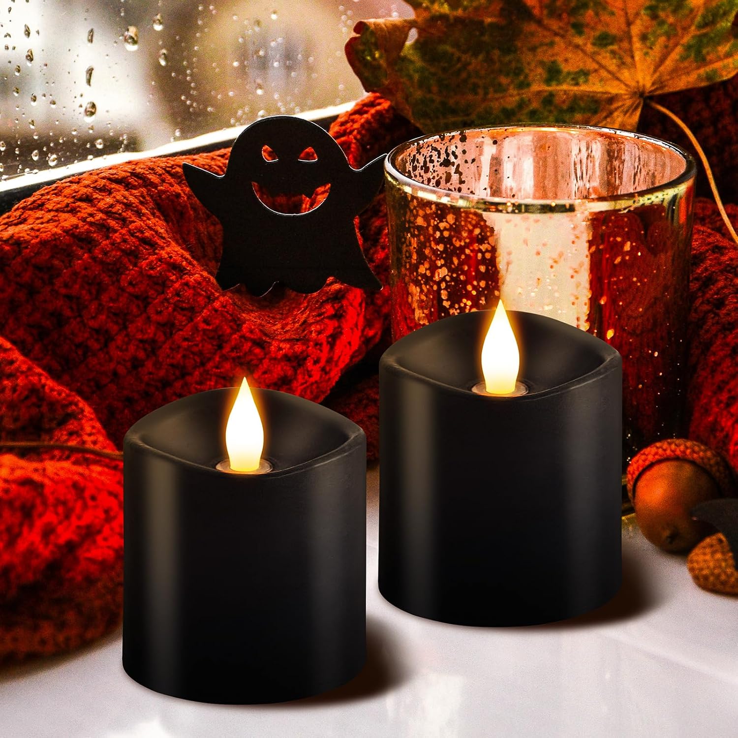 3x3 Flickering Flameless Candles Set of 3, LED Battery Candles Flickering,with Timer, 3 inch Flameless Candles with