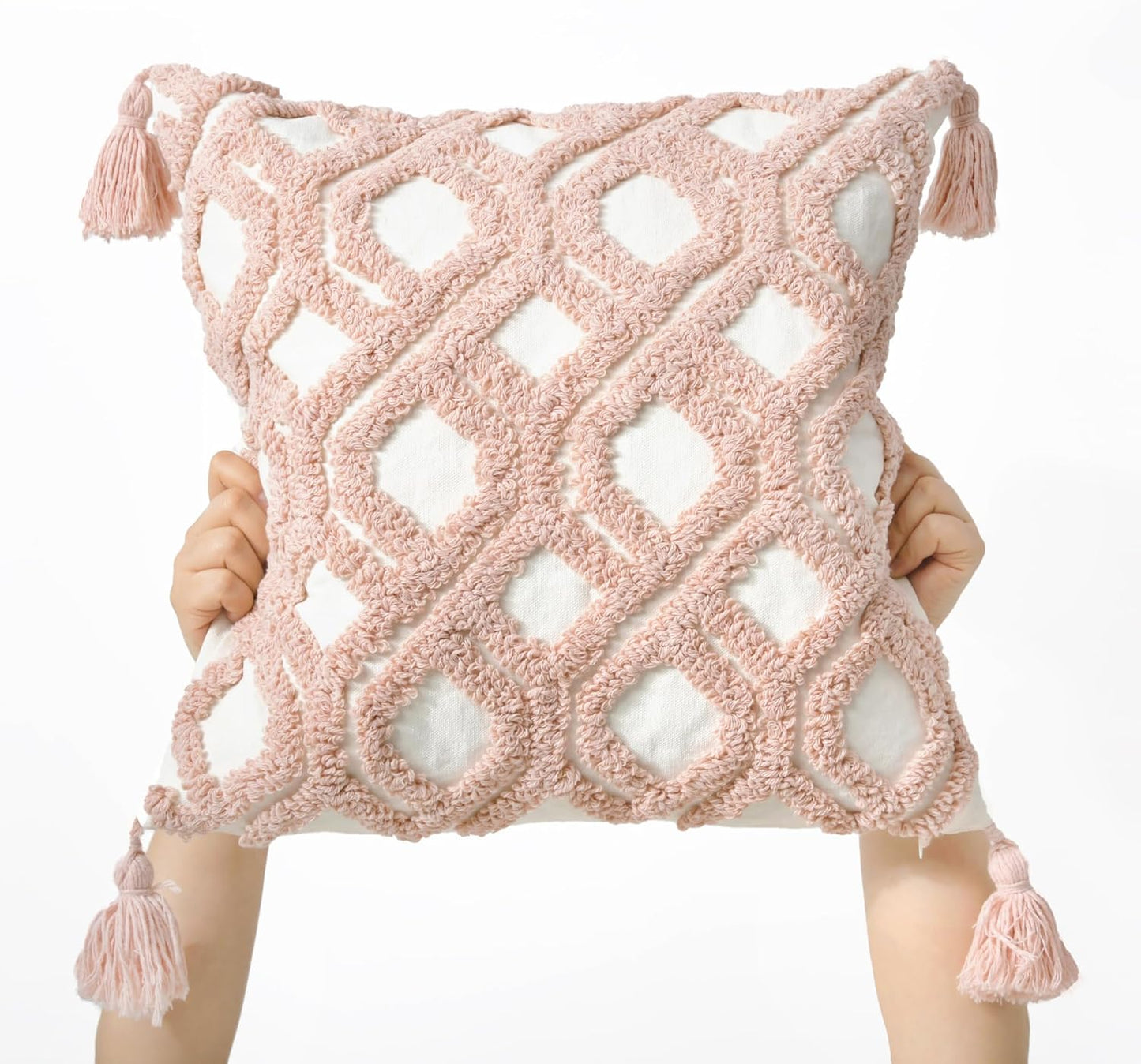 Boho Pillow Covers Boho Tufted Throw Pillow Covers Decorative Tassels Cushion / Boho Blush / 18 x 18